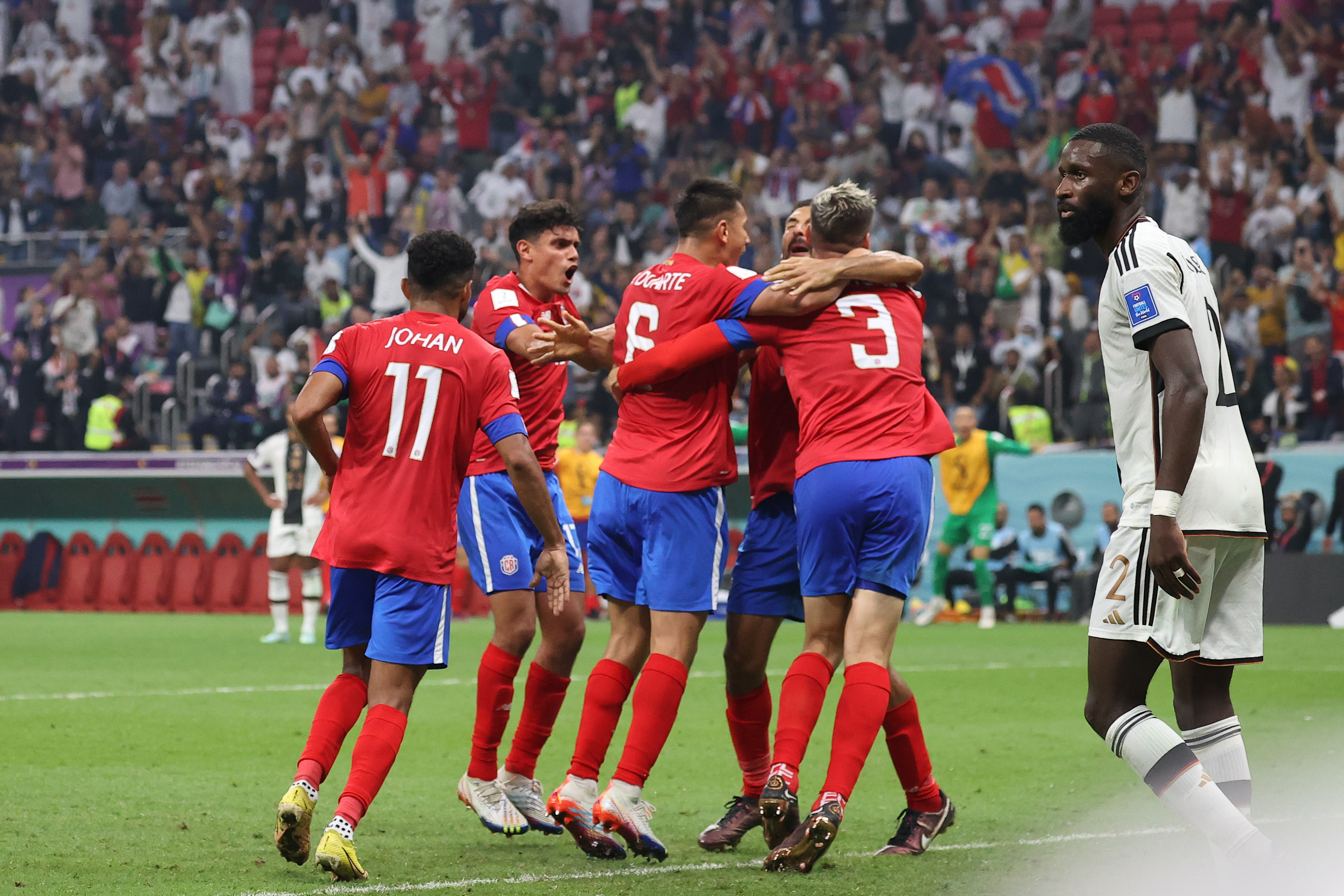Costa Rica players celebrate going up front – but their joy was short-lived