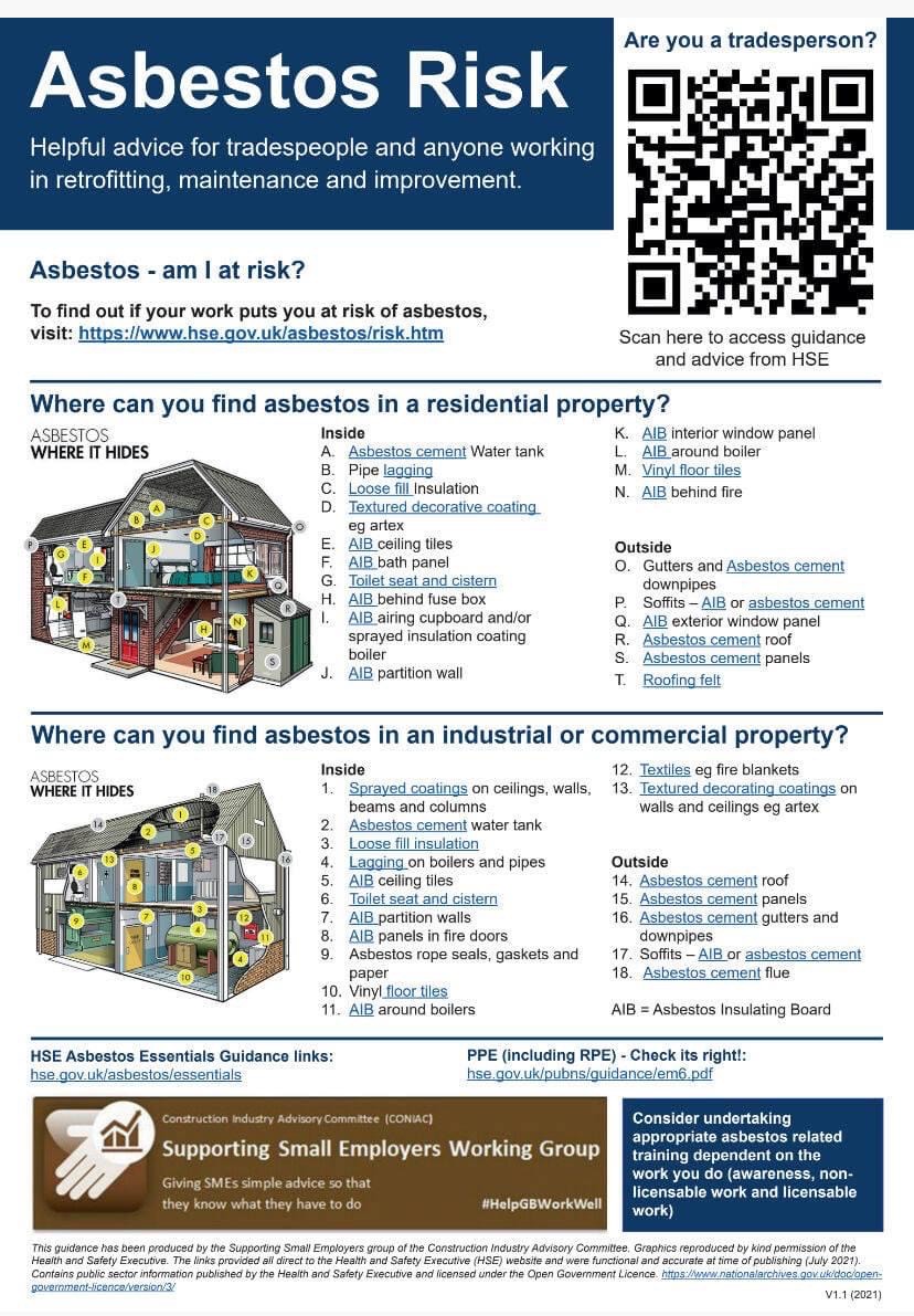 A pamphlet from the HSE with advice for tradespeople on how to manage the risk from asbestos