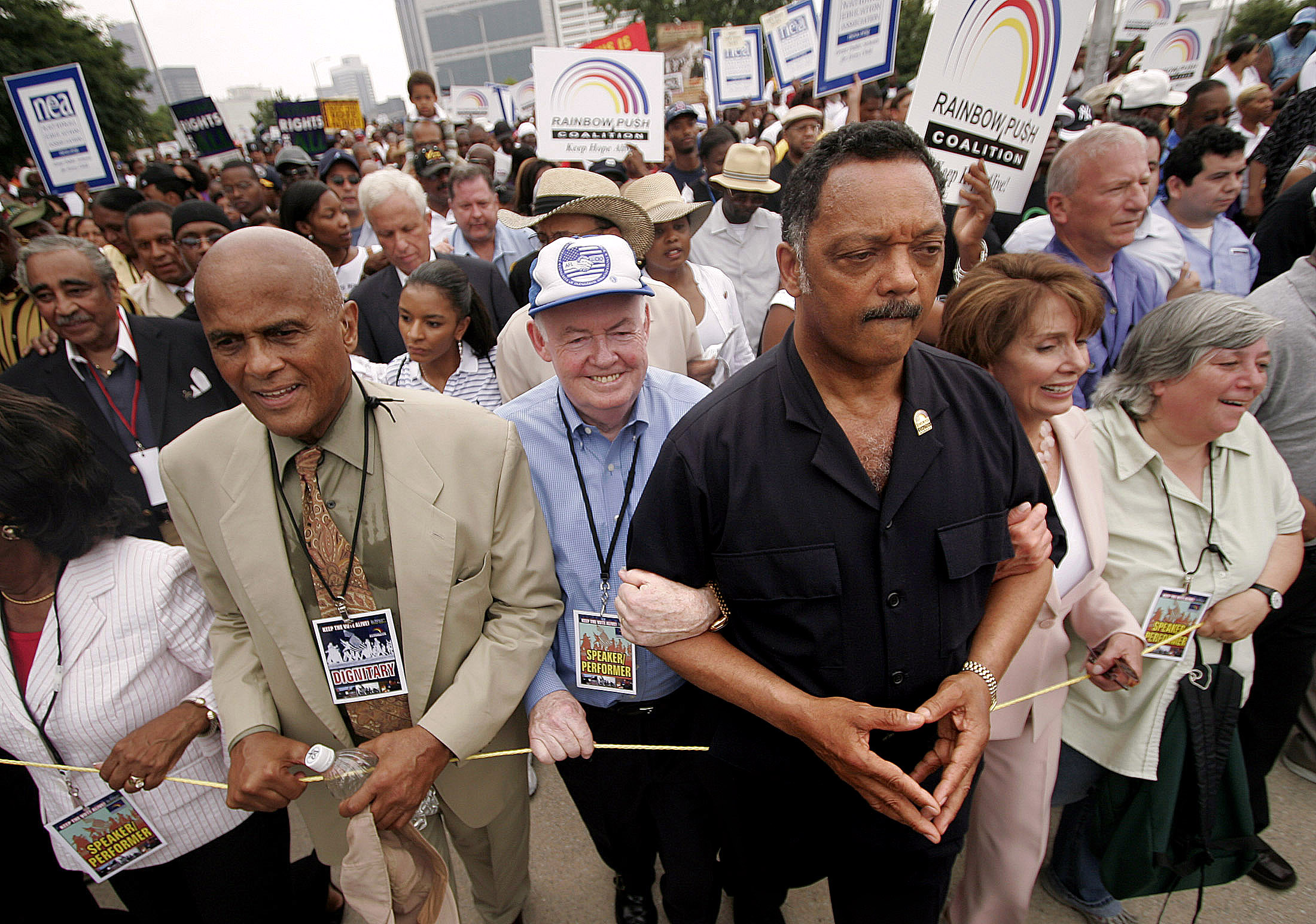 Harry Belafonte with Jesse Jackson during a march
