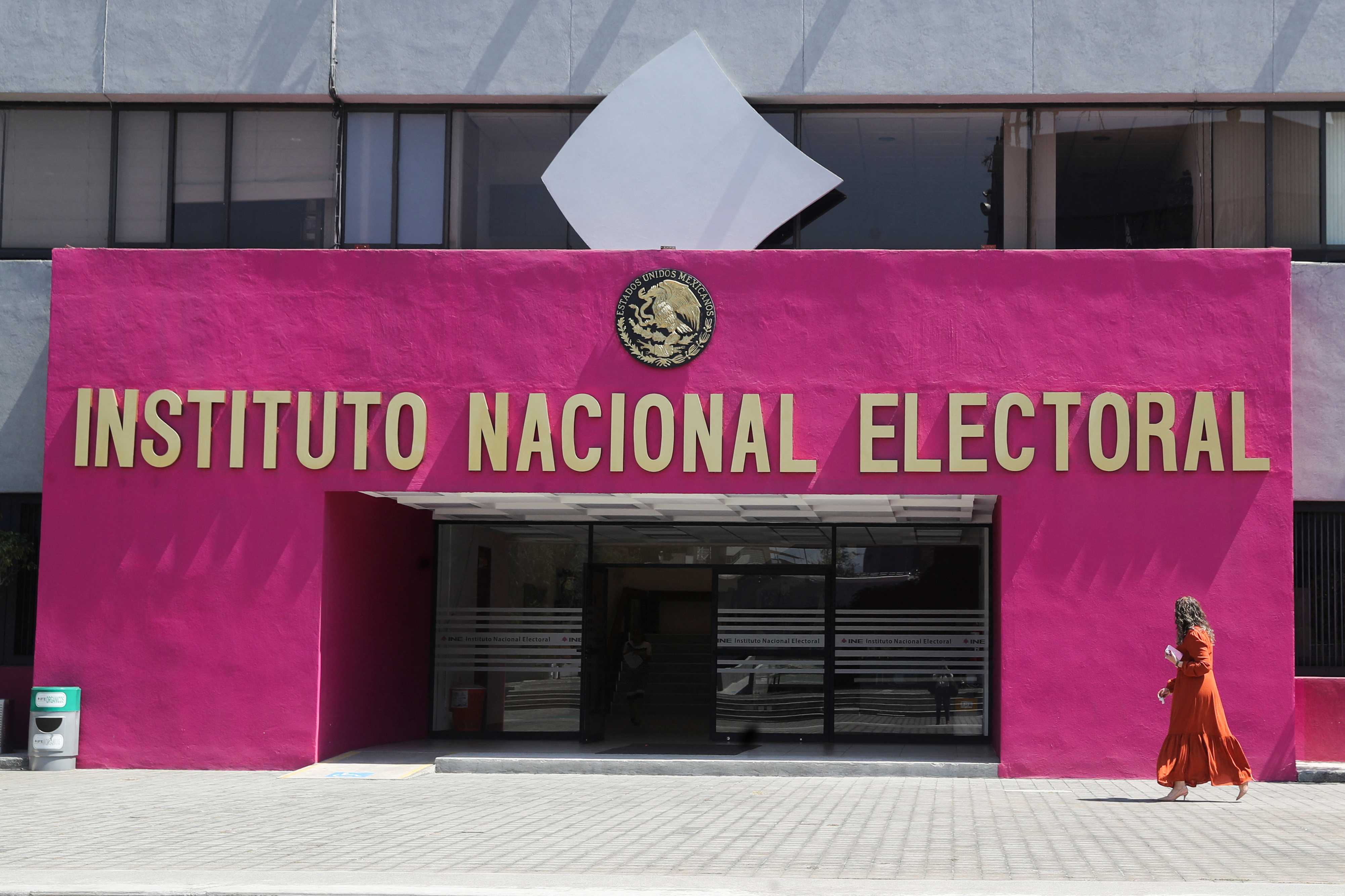 Protesters in February wore pink and white in solidarity with the National Electoral Institute (INE), seen here in Mexico City on March 3