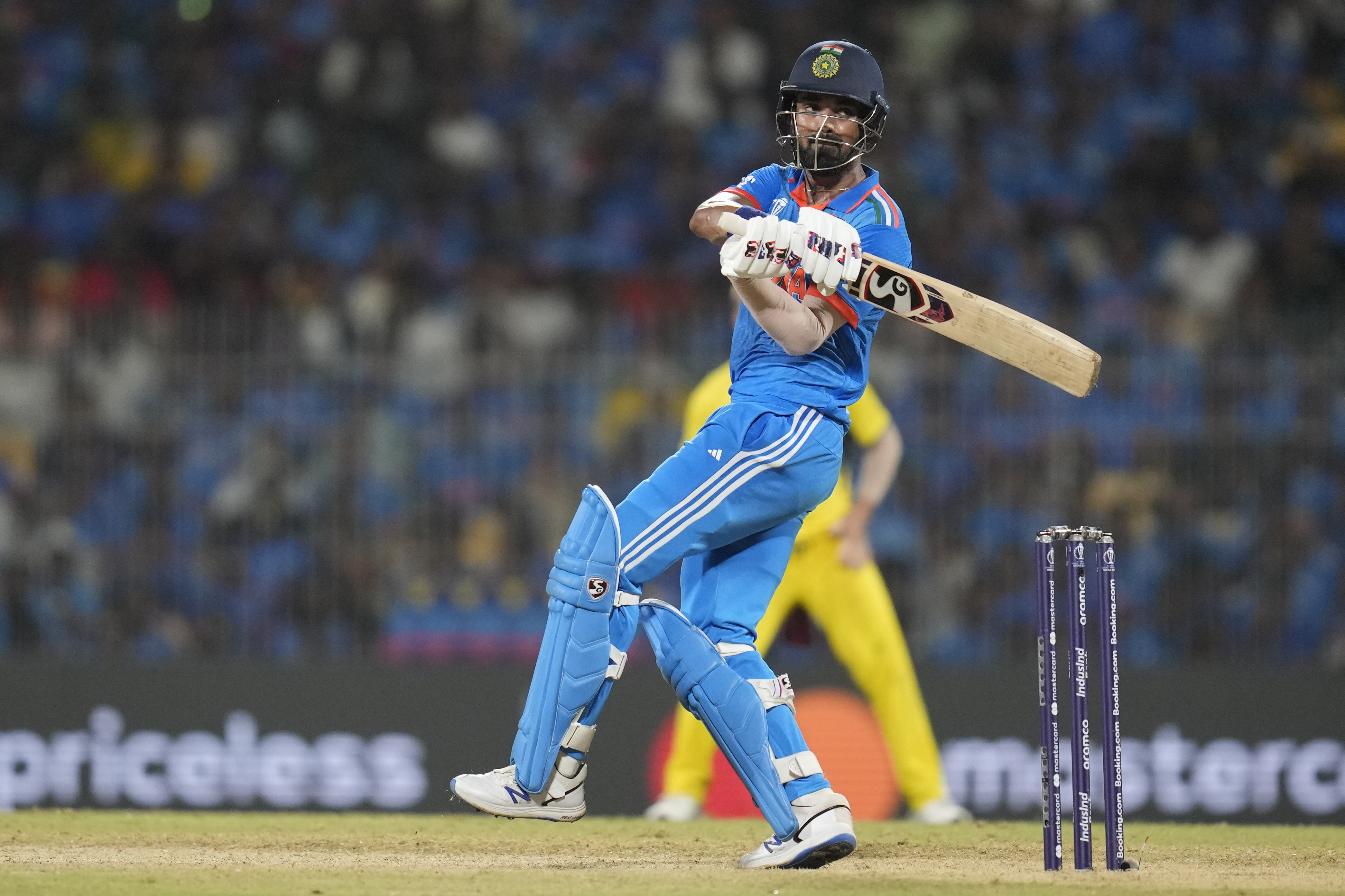 India's KL Rahul plays a shot