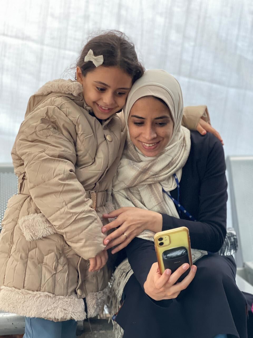 The author with her eight-year-old daughter at the Al Aqsa Martyrs Hospital in Deir el-Balah, Gaza Strip, on November 30, 2023 — less than a day before Israel's bombing started again [Maram Humaid/Al Jazeera]