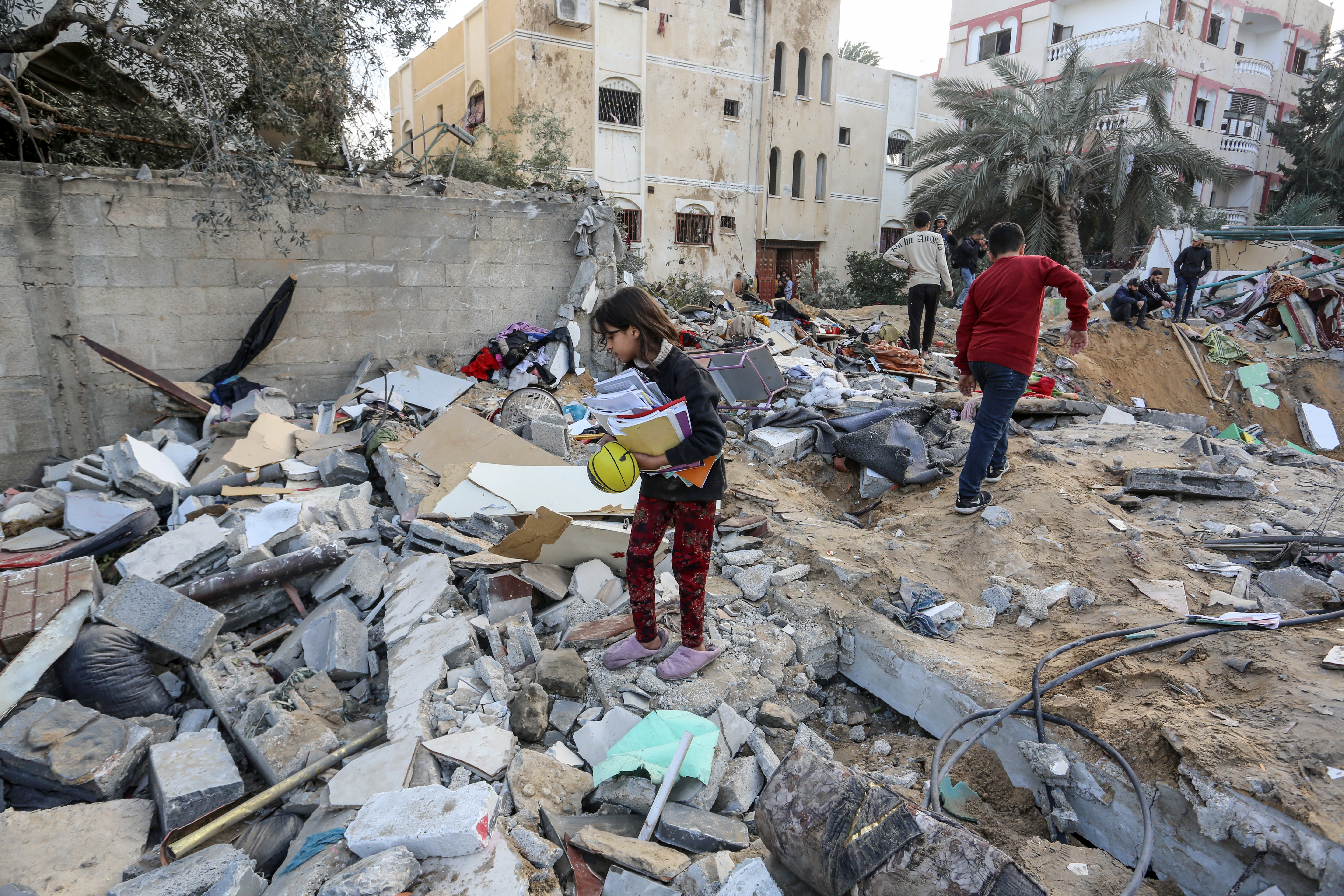 A view of the damaged area after Israeli air strikes on December 12, 2023 in Rafah