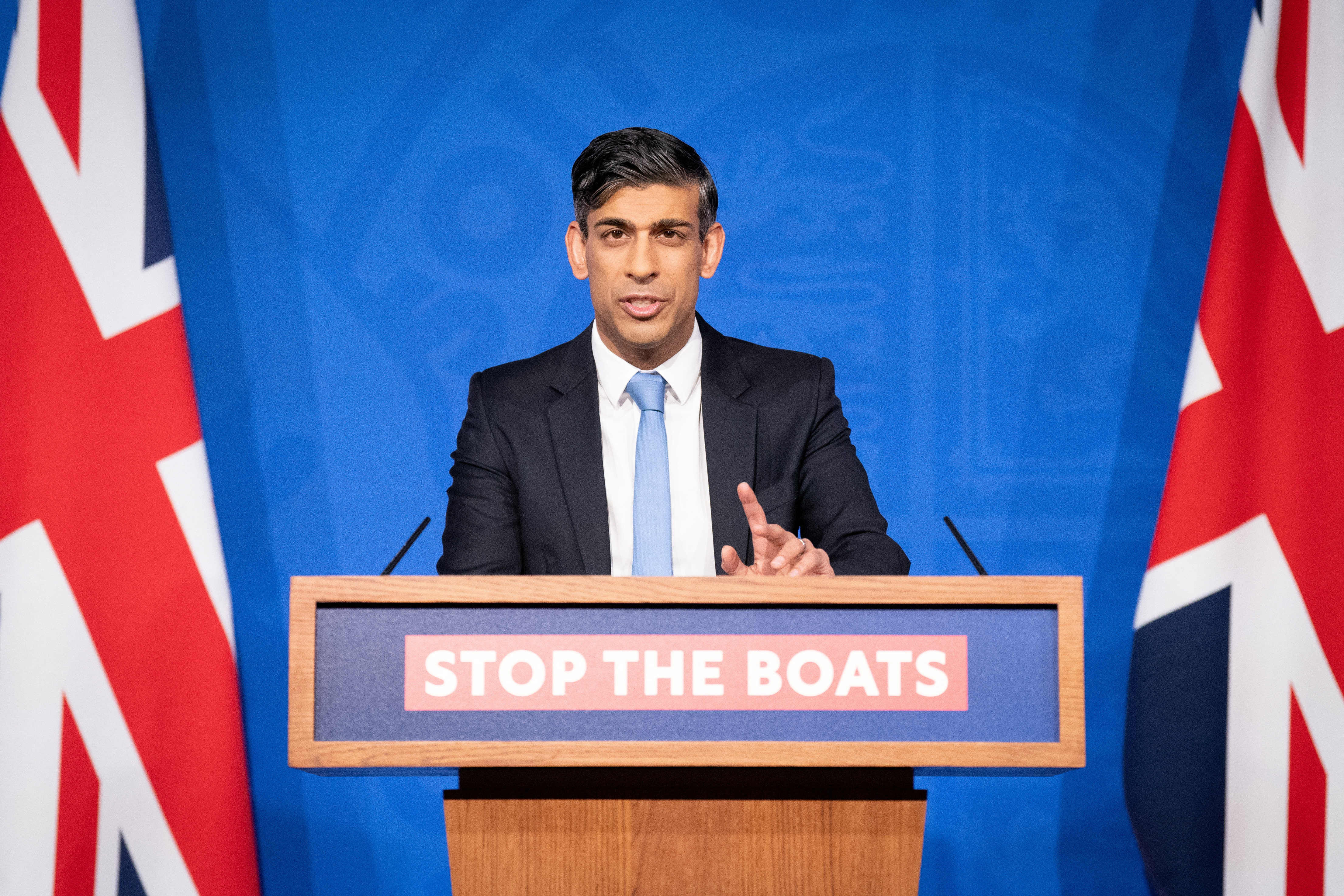 Prime Minister Rishi Sunak speaks during a press conference in Downing Street in London on January 18, 2024