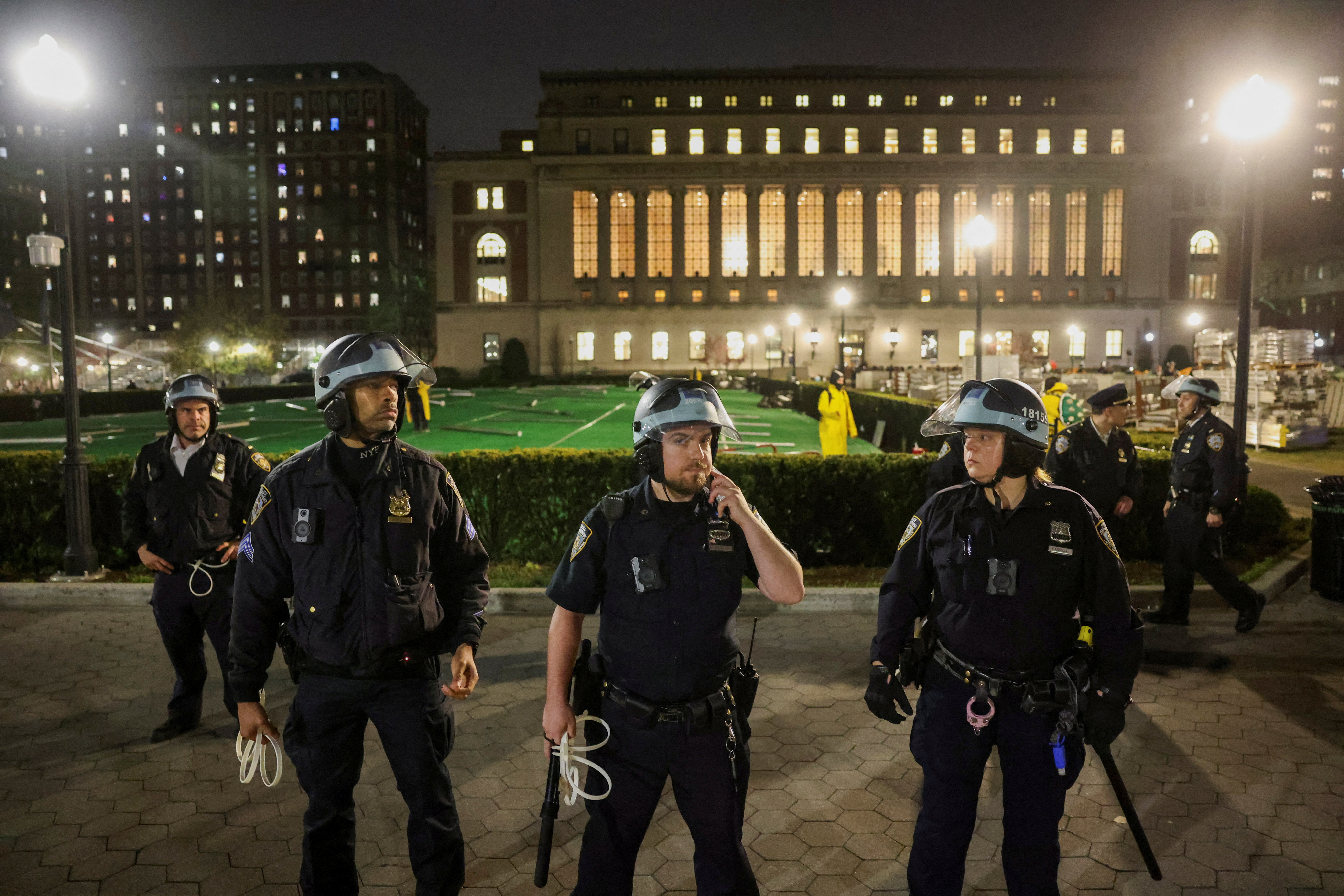 Police stand guard at Columbia University in New York City
