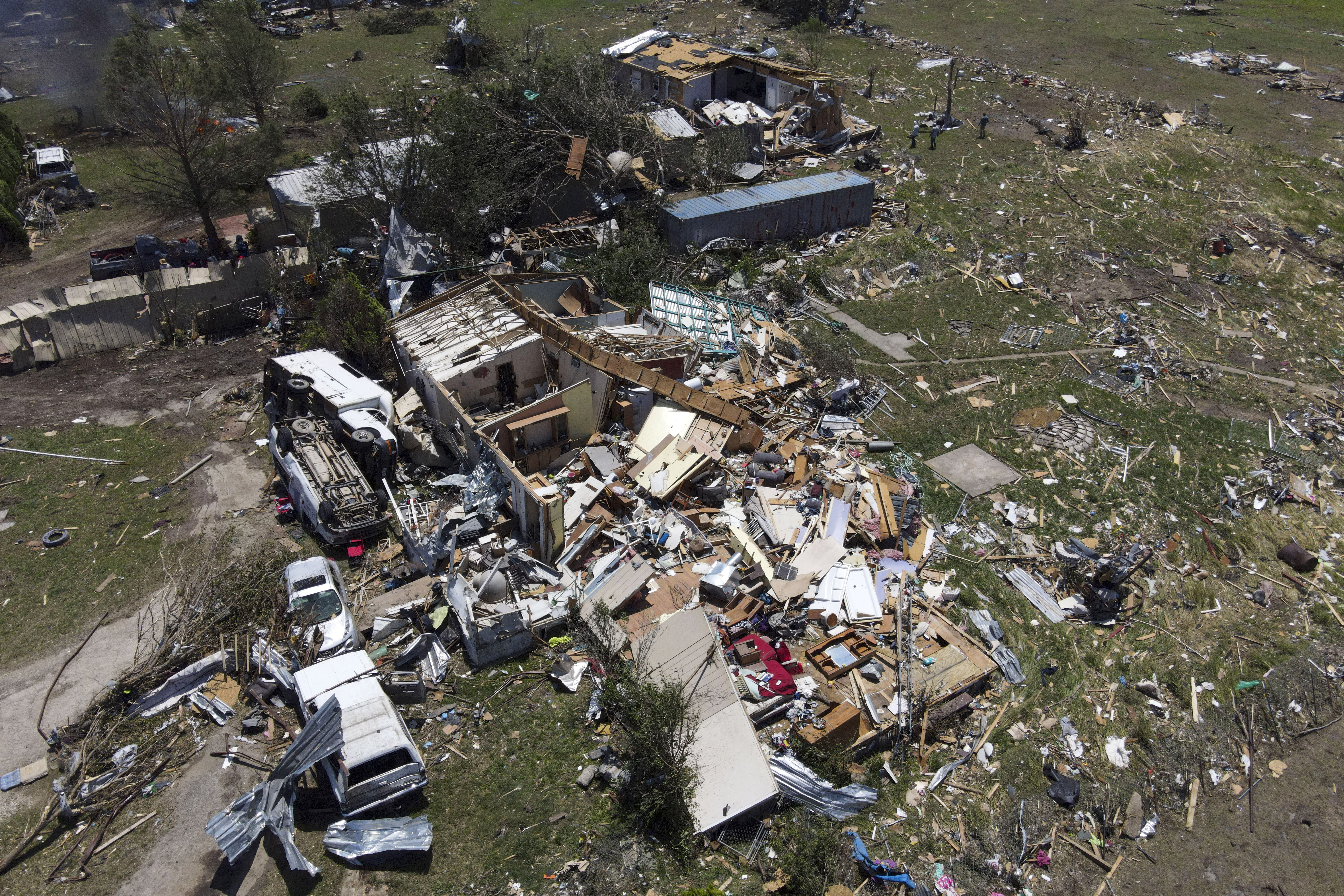 Destroyed homes are seen after a deadly tornado rolled through Valley View, Texas