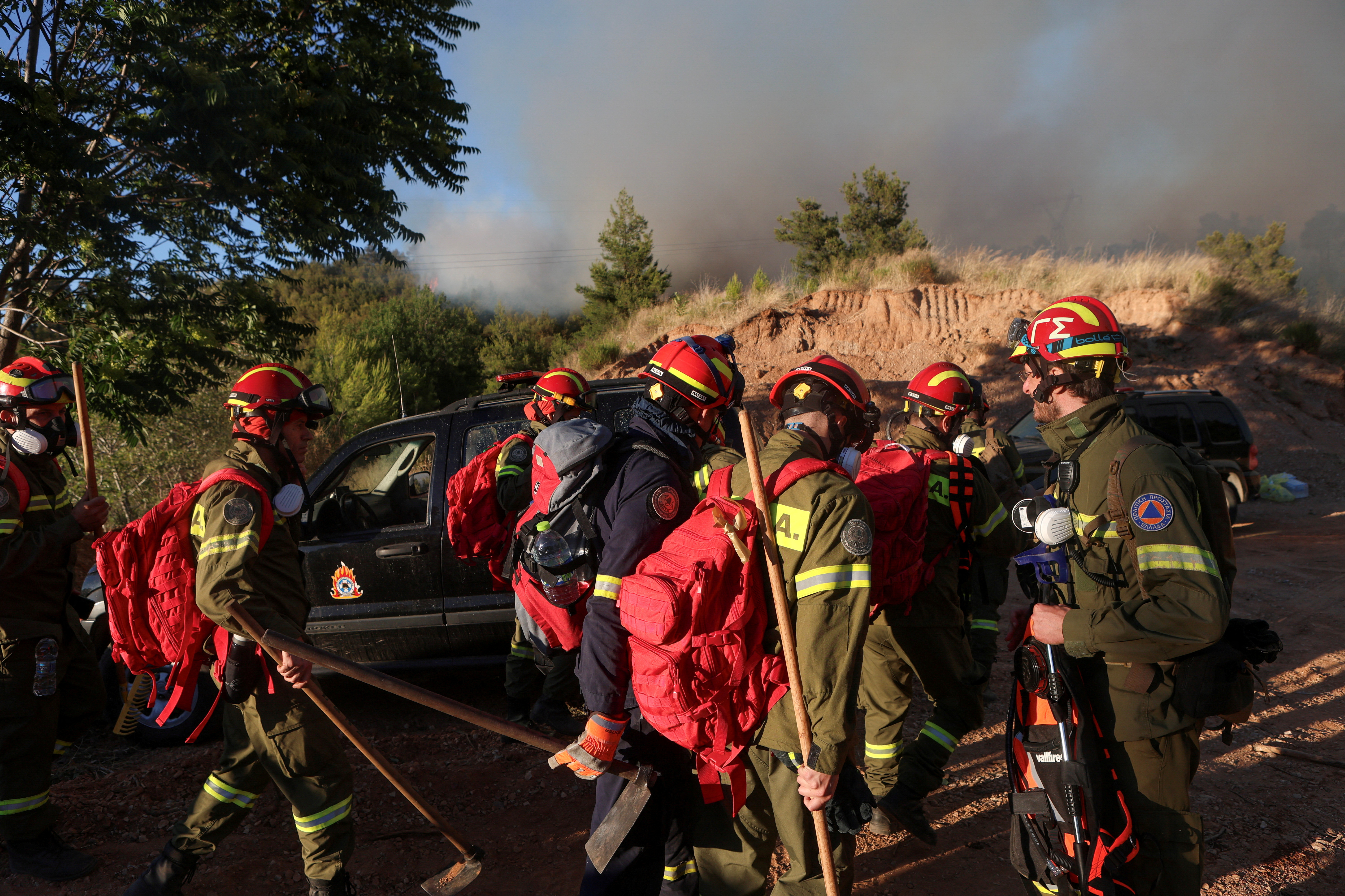 Firefighters were battling a series of wildfires near the Greek capital Athens on Sunday evening