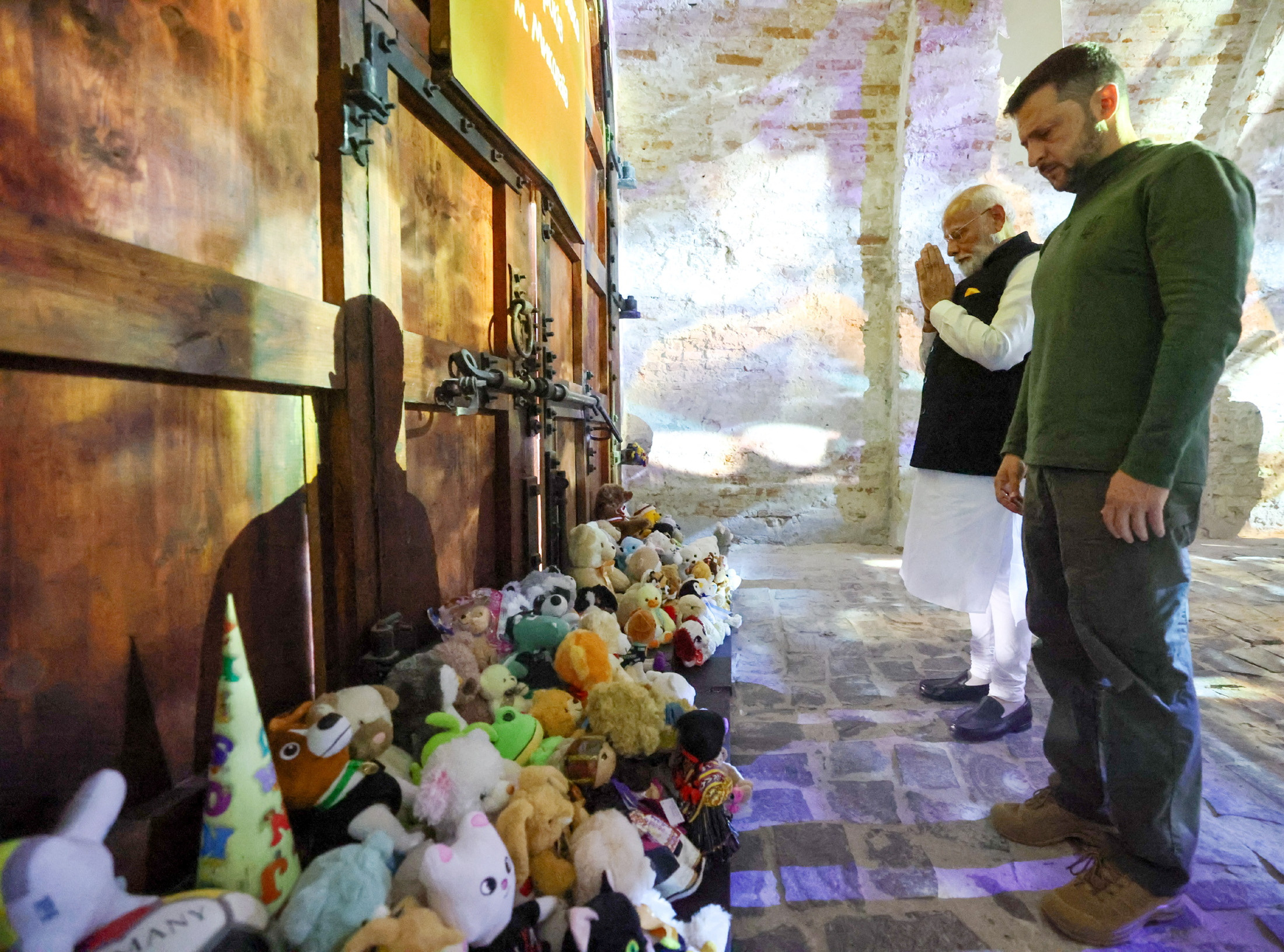 India's Prime Minister Narendra Modi and Ukraine's President Volodymyr Zelenskiy pay their respects to the children killed amid Russia's attack on Ukraine