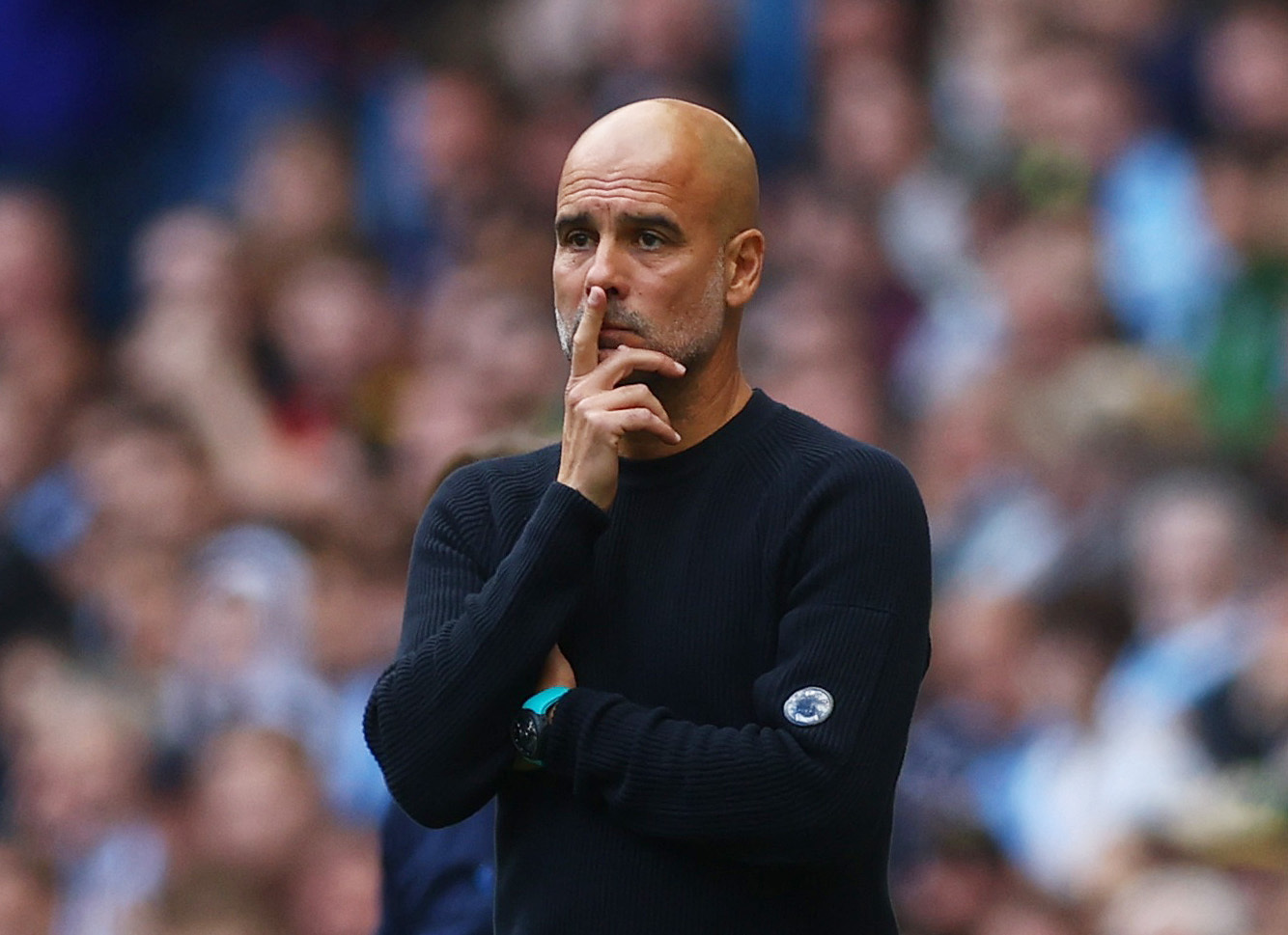 Manchester City manager Pep Guardiola reacts