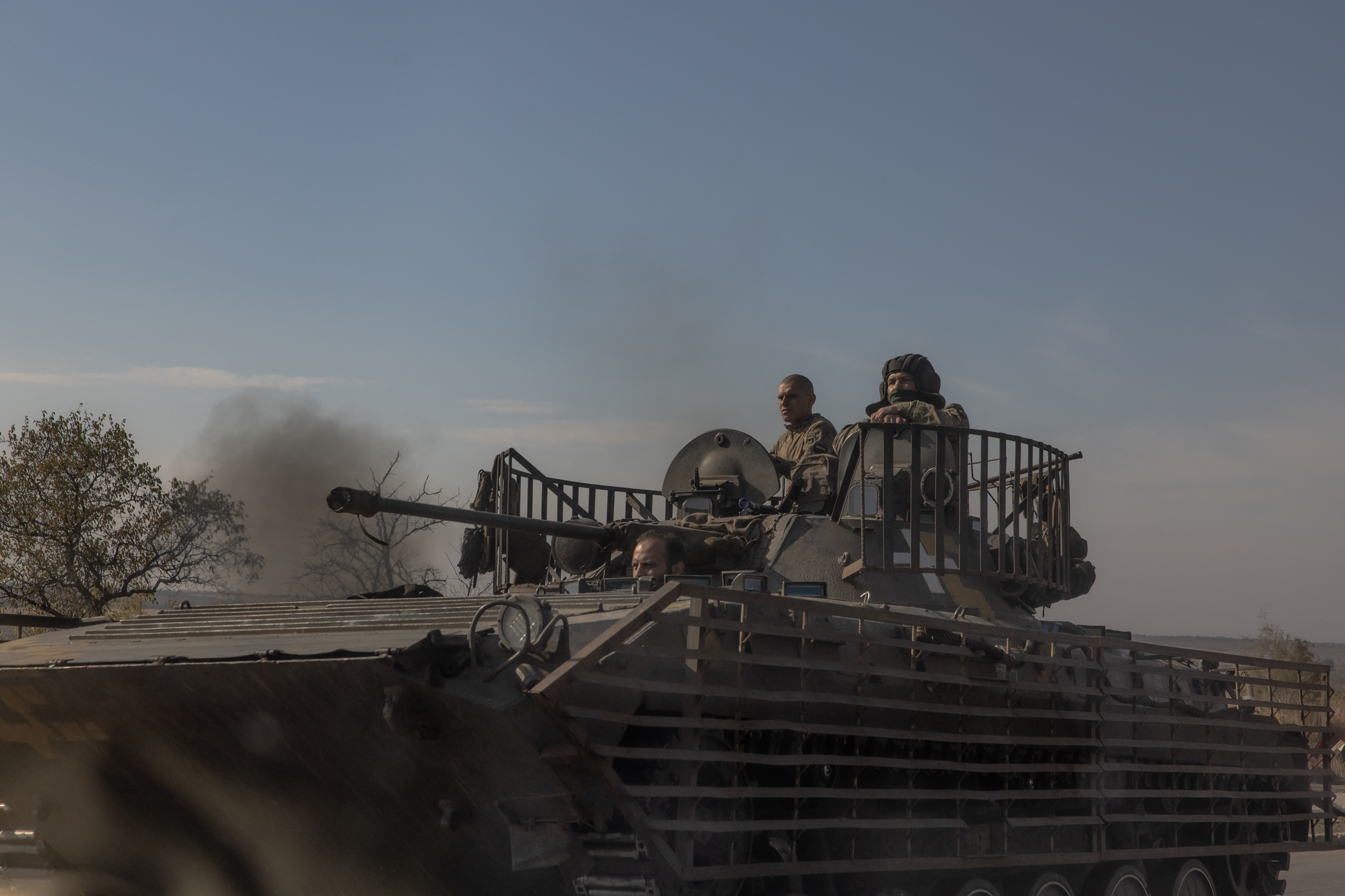 Ukrainian soldiers in a tank