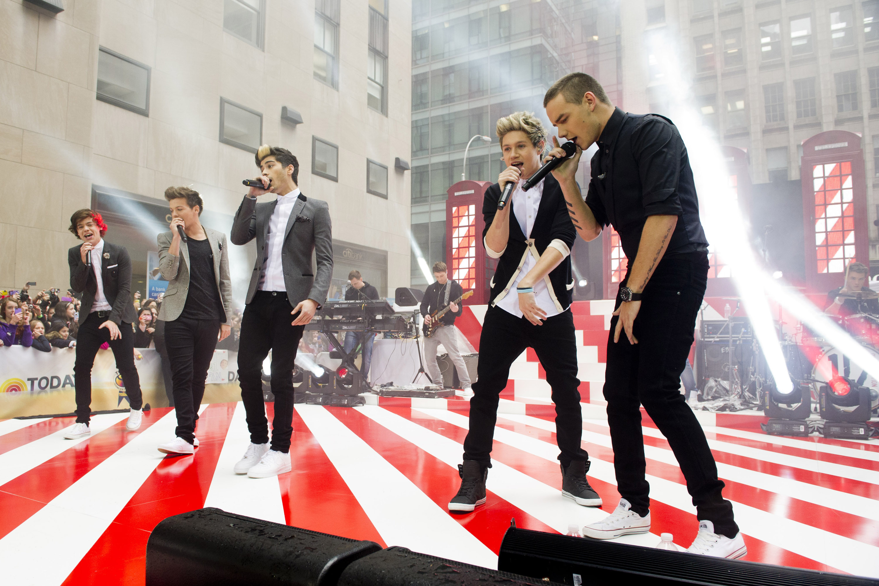 From left, Harry Styles, Louis Tomlinson, Zayn Malik, Niall Horan and Liam Payne perform as the group One Direction on NBC’s Today show in 2012
