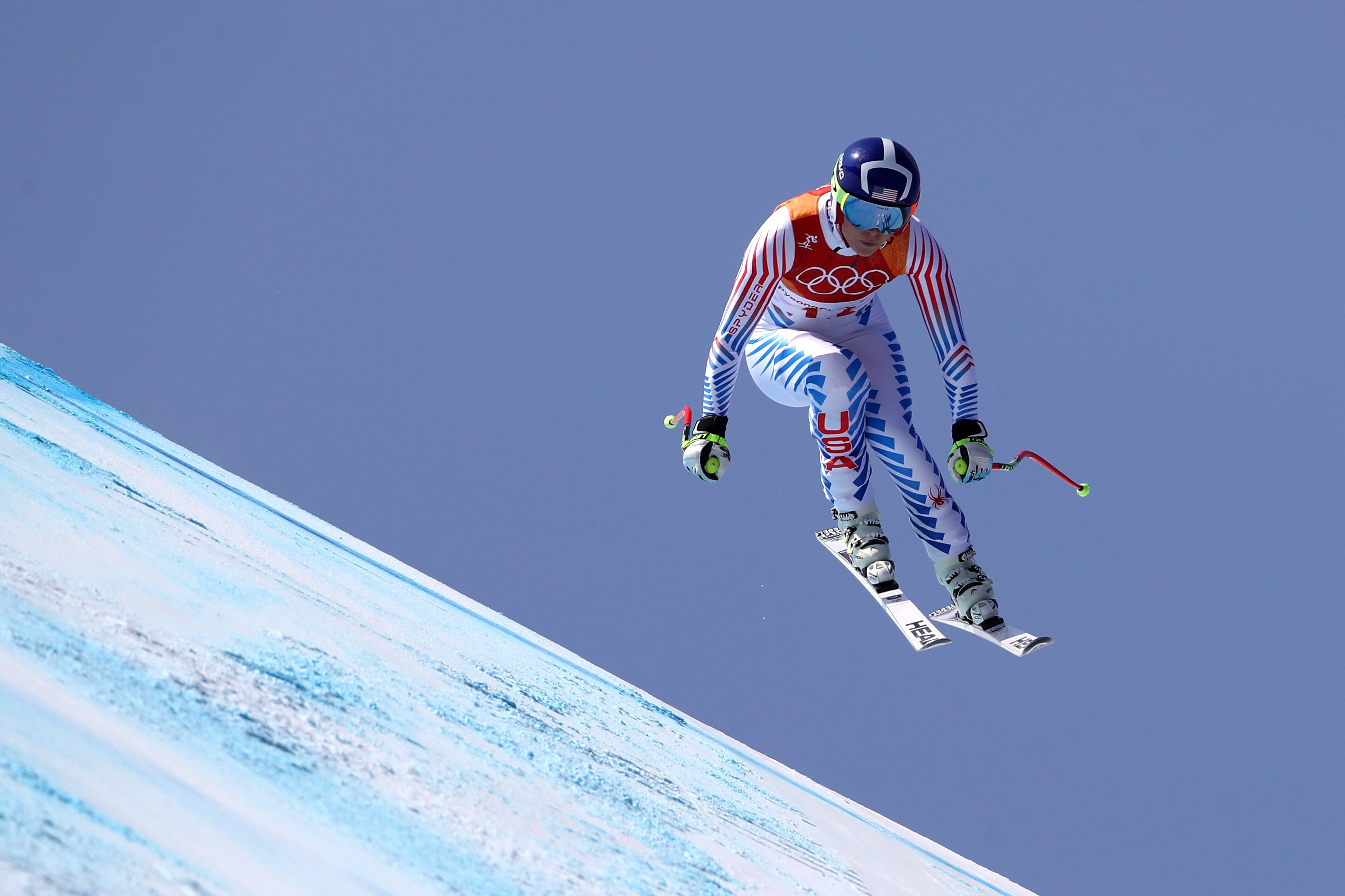 USA’s Lindsey Vonn competes during the Ladies’ Alpine Combined on day thirteen of the PyeongChang 2018 Winter Olympic Games at Yongpyong Alpine Centre on February 22, 2018 in Pyeongchang-gun, South Korea