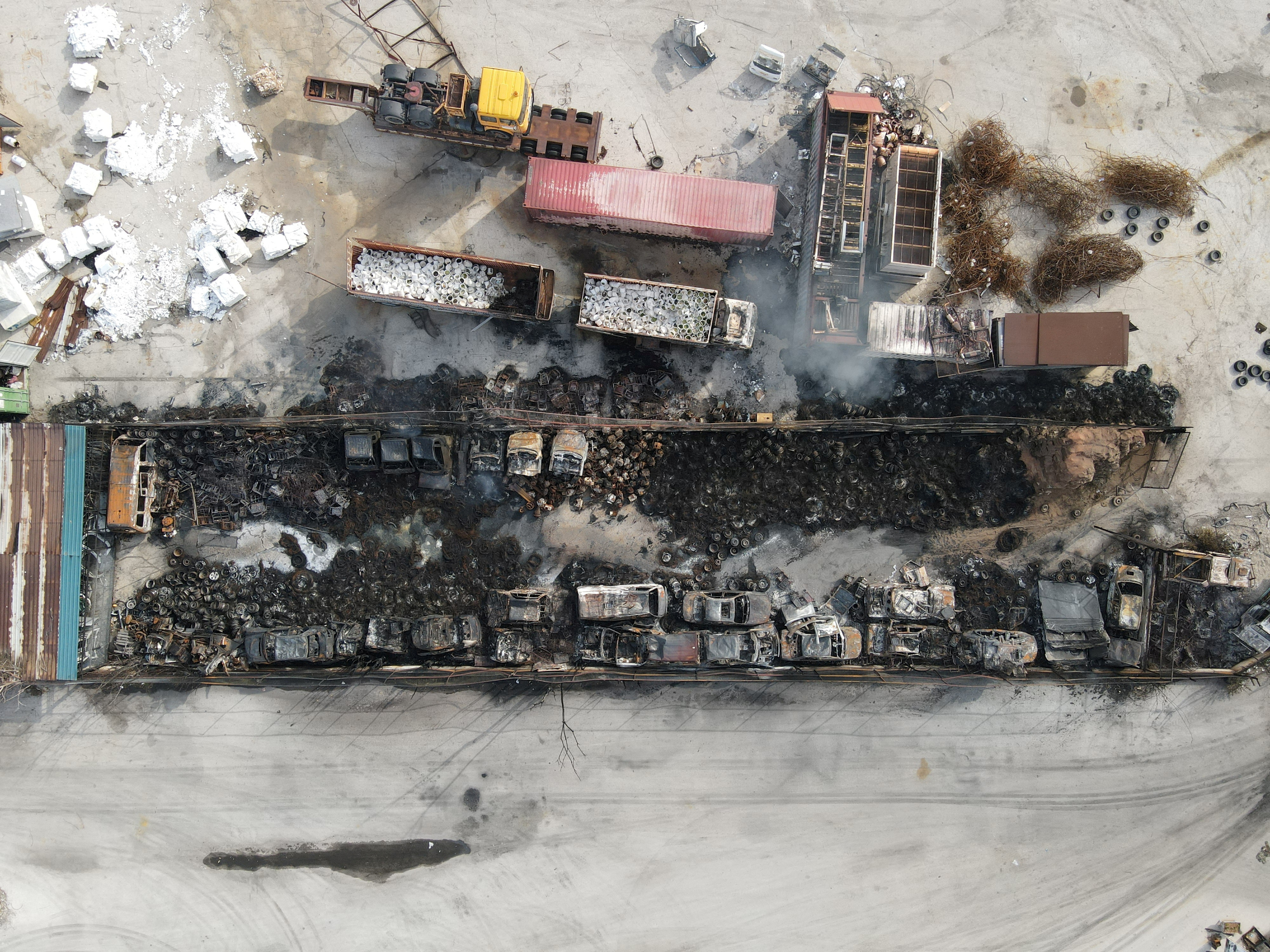 A drone view shows damage at Latakia port after the Israeli military said it struck Syrian defence facilities
