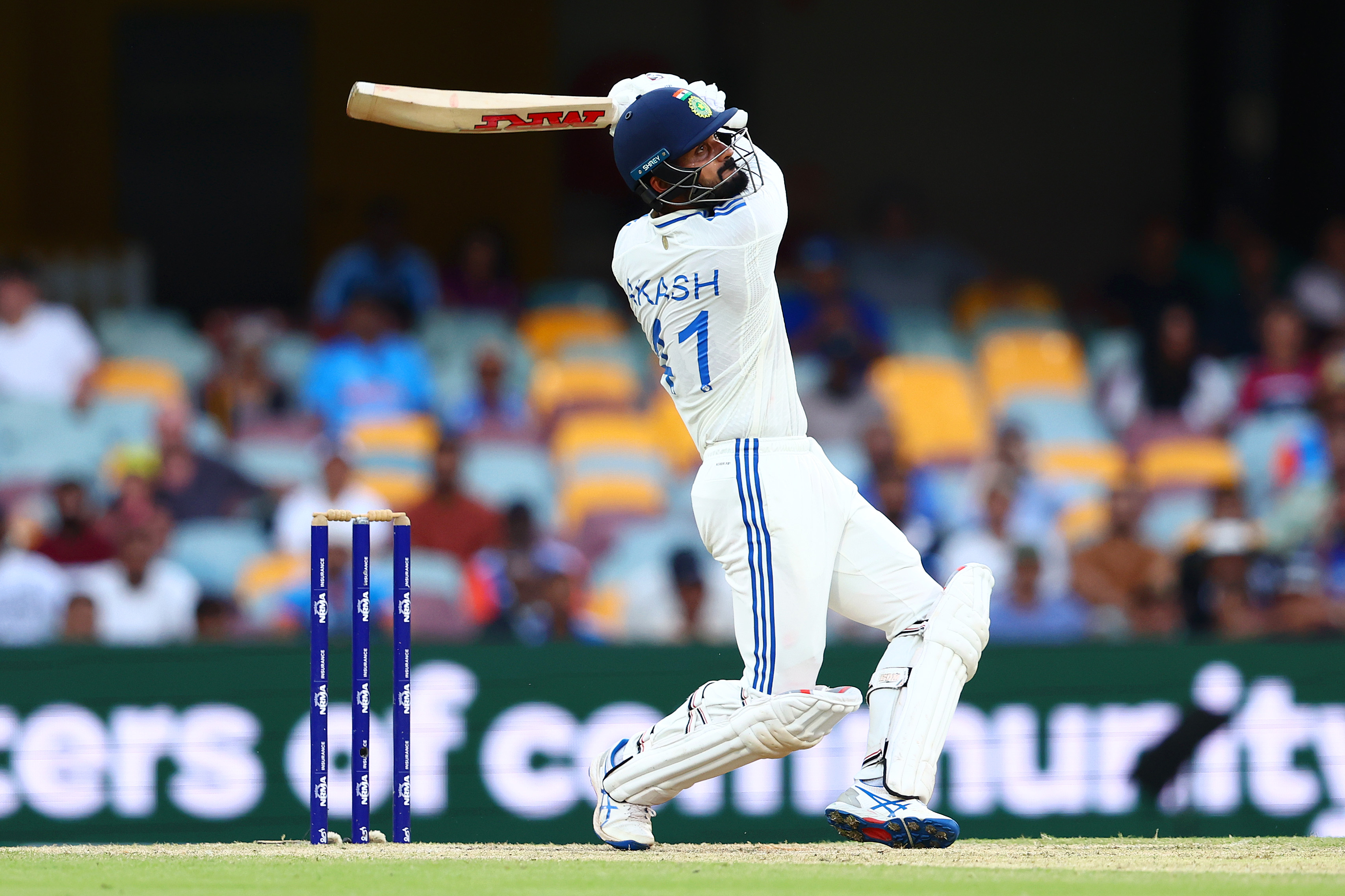 Akash Deep of India bats during day four of the Third Test match in the series between Australia and India at The Gabba on December 17, 2024 in Brisbane, Australia
