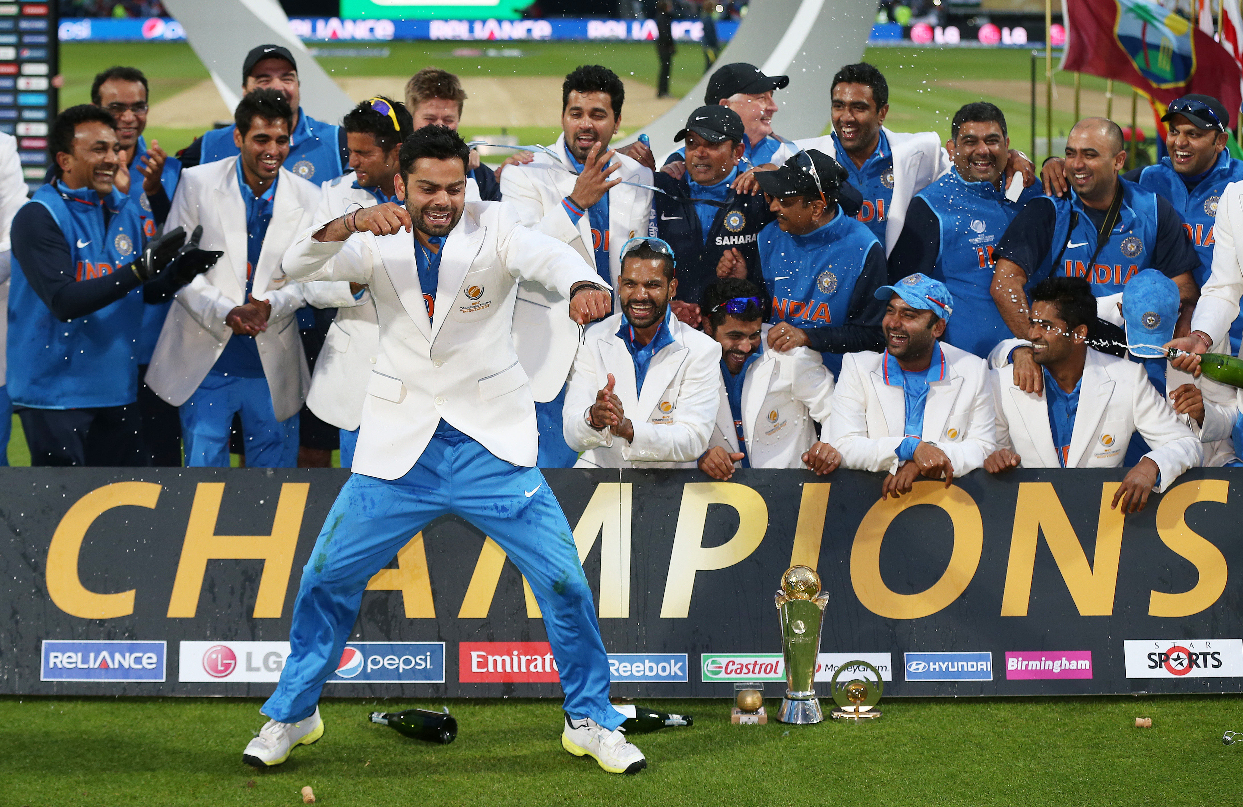 Cricket - England v India - ICC Champions Trophy Final 2013 - Edgbaston - 23/6/13 India's Virat Kohli celebrates after winning the ICC Champions Trophy Mandatory Credit: Action Images / Paul Childs Livepic