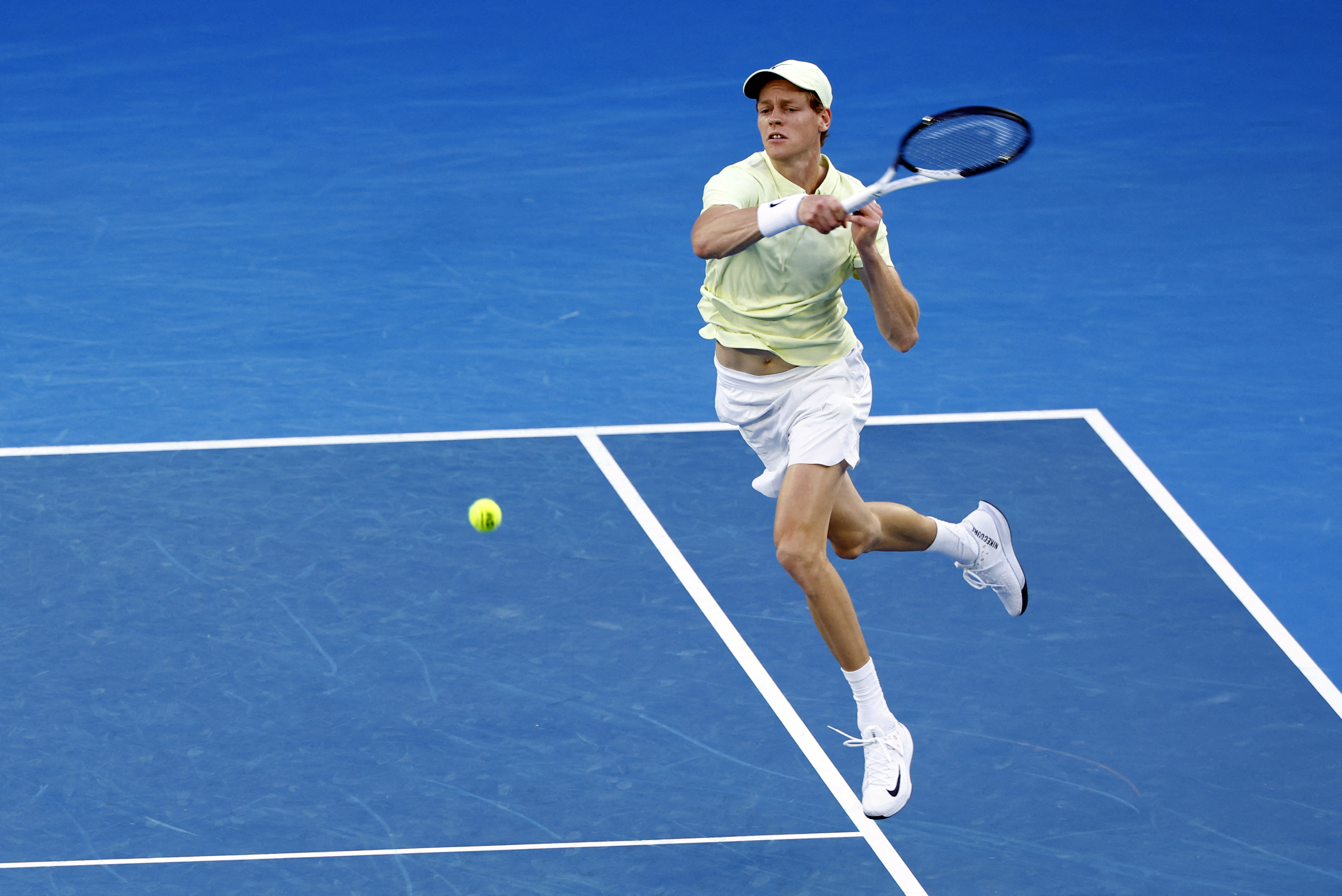 Italy’s Jannik Sinner in action during the Australian Open final against Germany’s Alexander Zverev on January 26, 2025