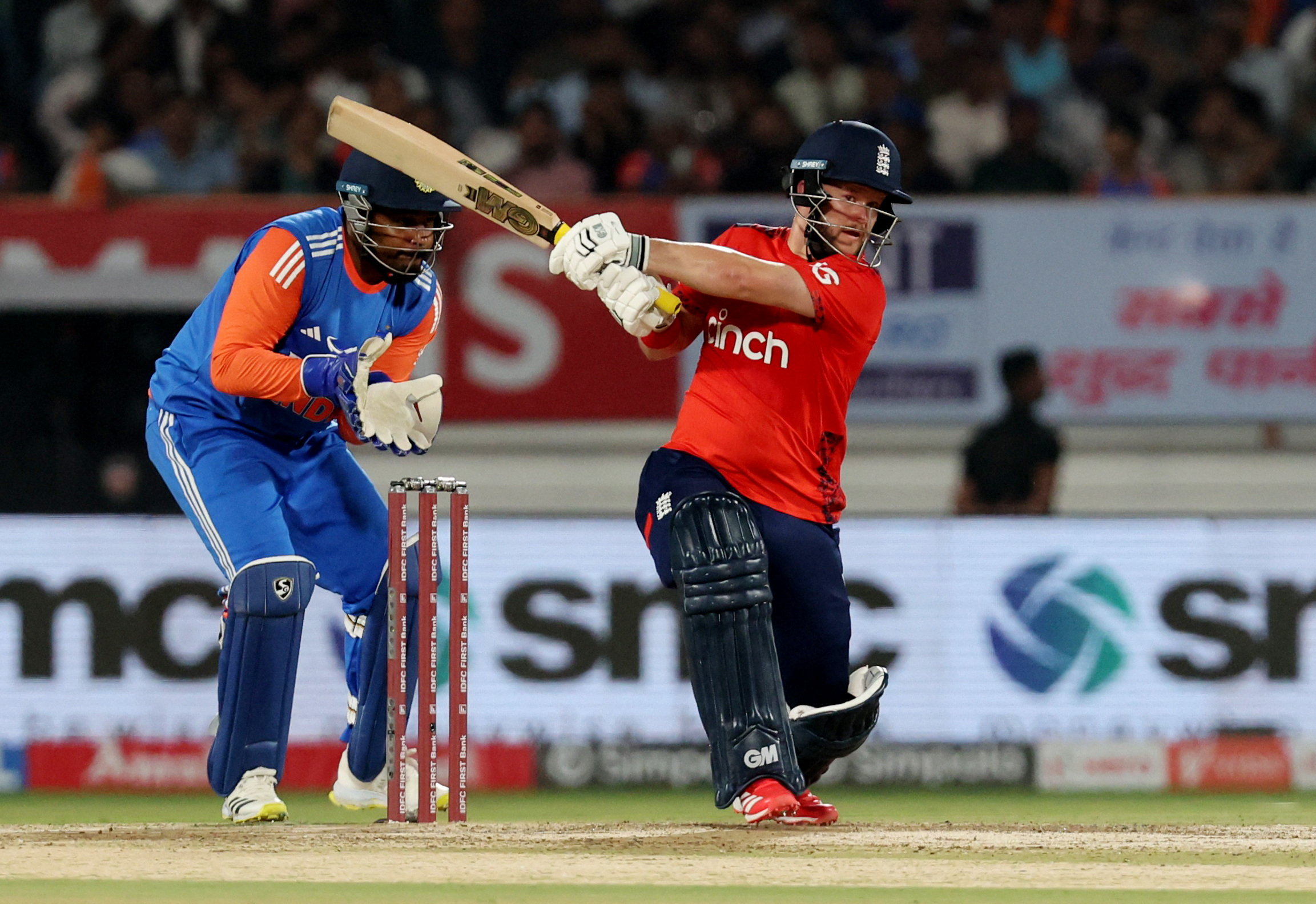 Cricket - Third T20 International - India v England - Saurashtra Cricket Association Stadium, Rajkot, India - January 28, 2025 England's Ben Duckett in action REUTERS/Amit Dave