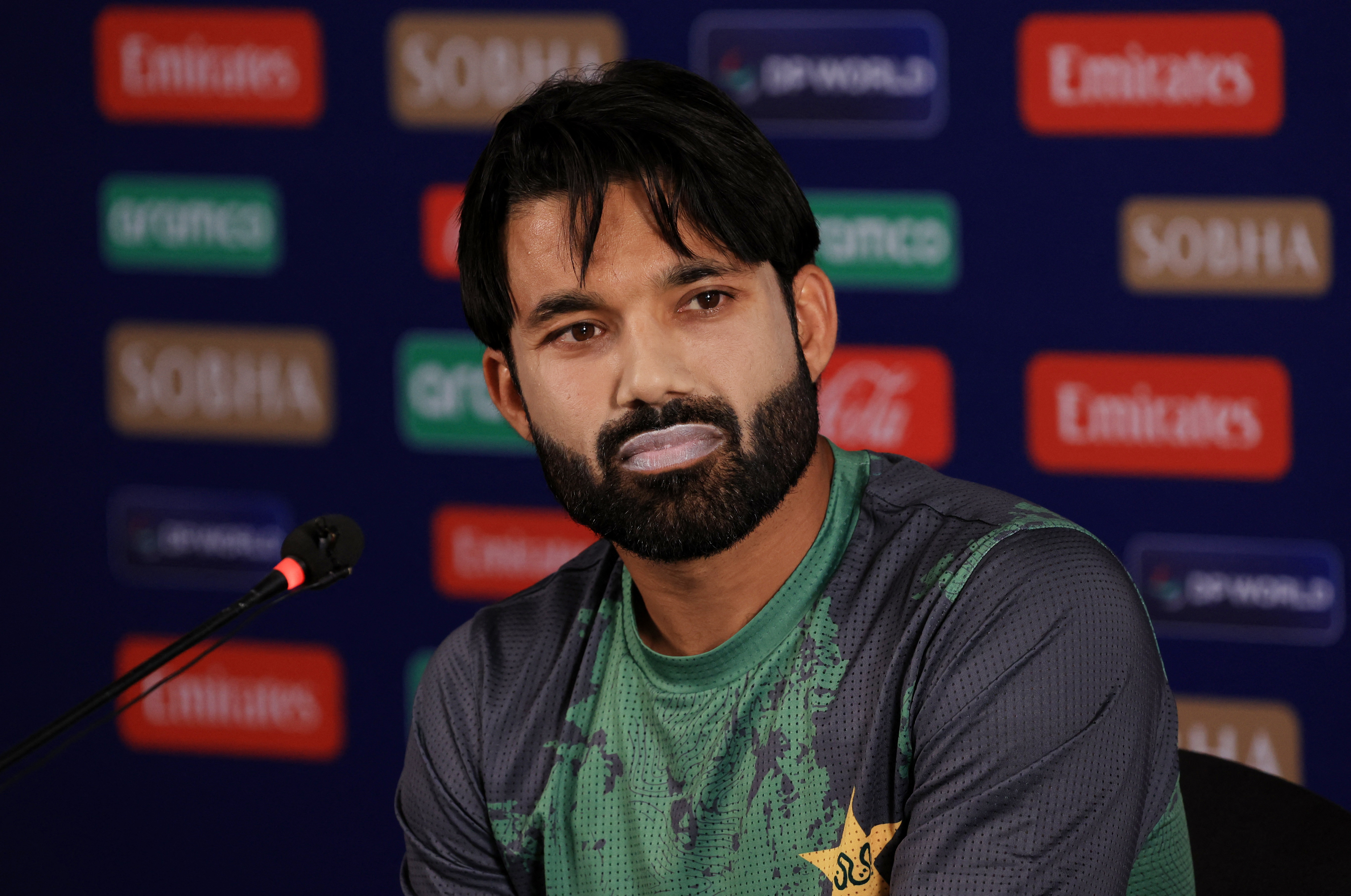 Pakistan's Mohammad Rizwan during a news conference.