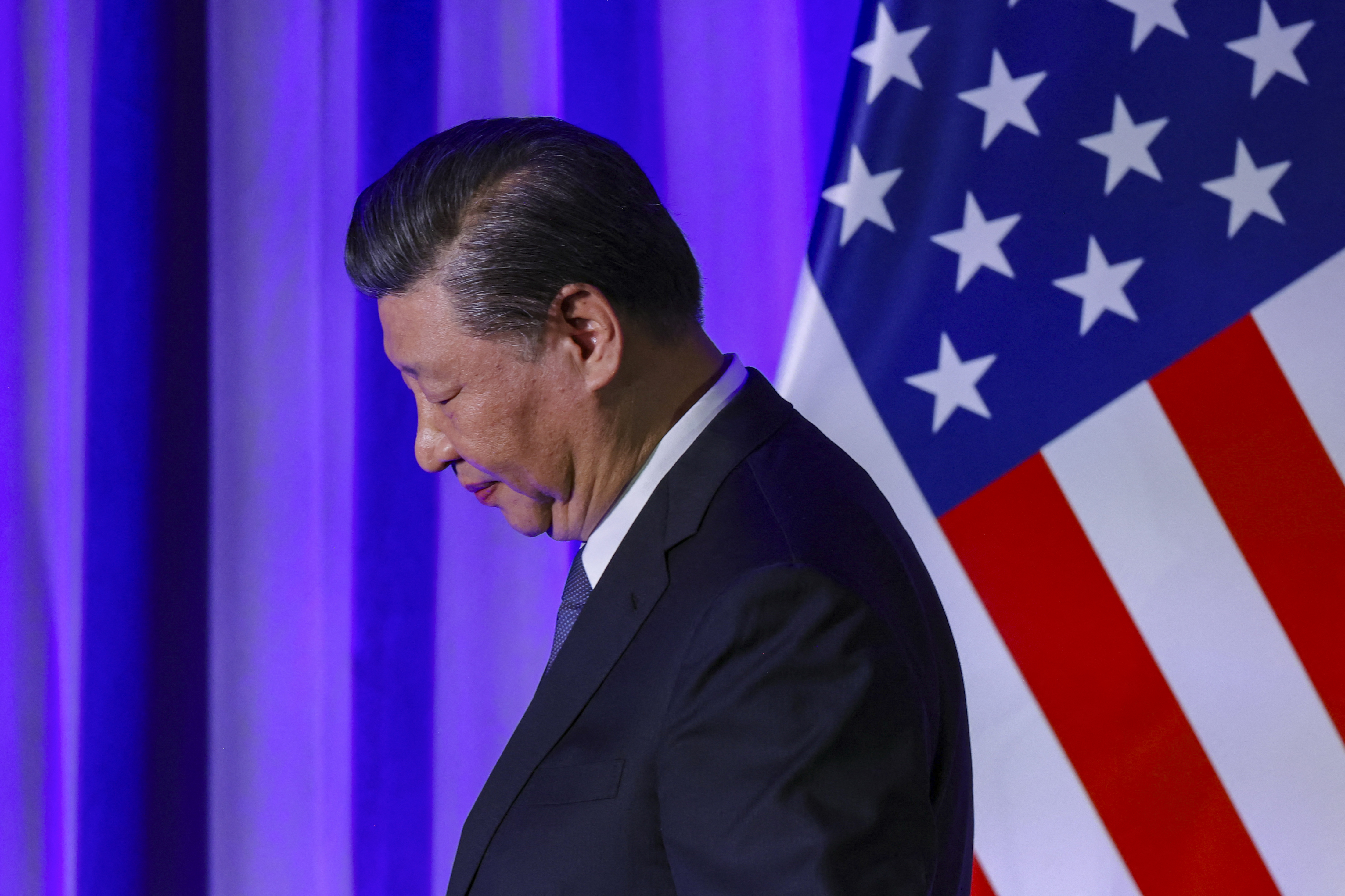 China's President Xi Jinping attends the "Senior Chinese Leader Event" held by the National Committee on US-China Relations and the US-China Business Council on the sidelines of the Asia-Pacific Economic Cooperation (APEC) Leaders' Week in San Francisco, California, on November 15, 2023. The APEC Summit takes place through November 17. (Photo by CARLOS BARRIA / POOL / AFP)