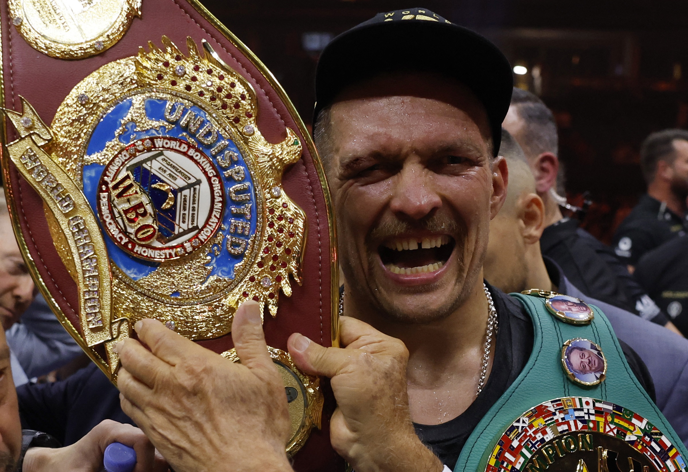 Oleksandr Usyk reacts.