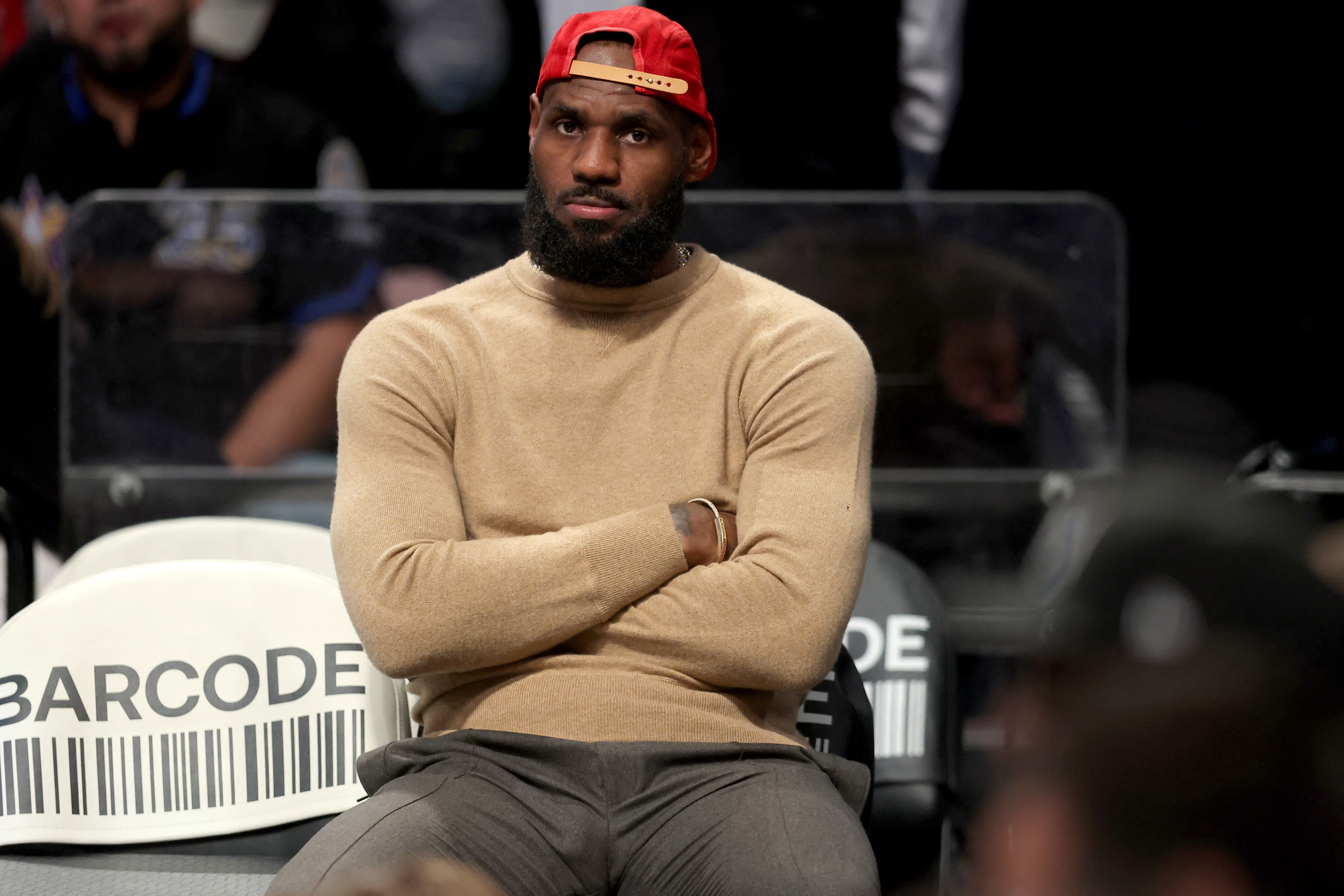 LeBron James reacts.
