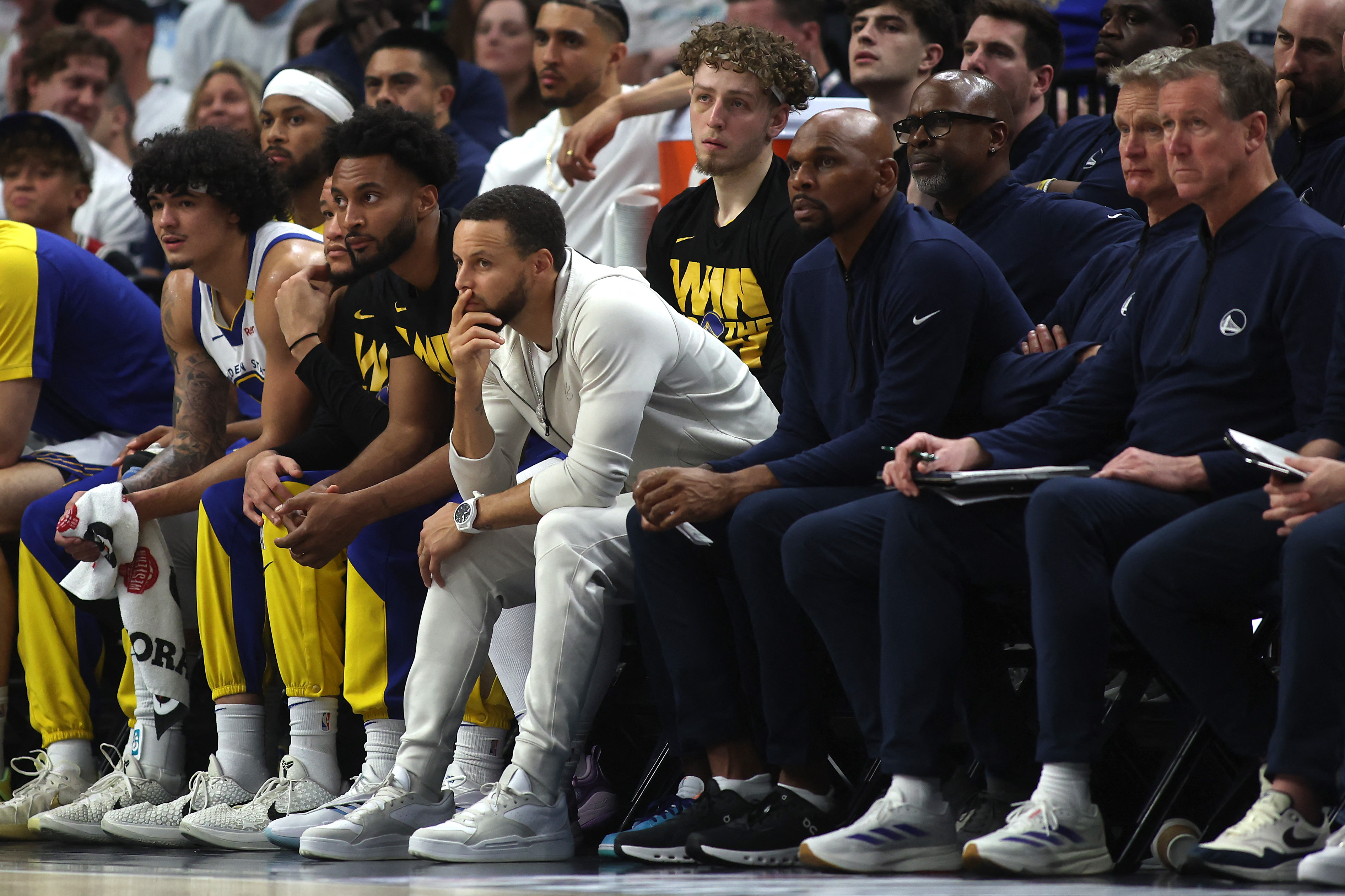 Stephen Curry reacts.