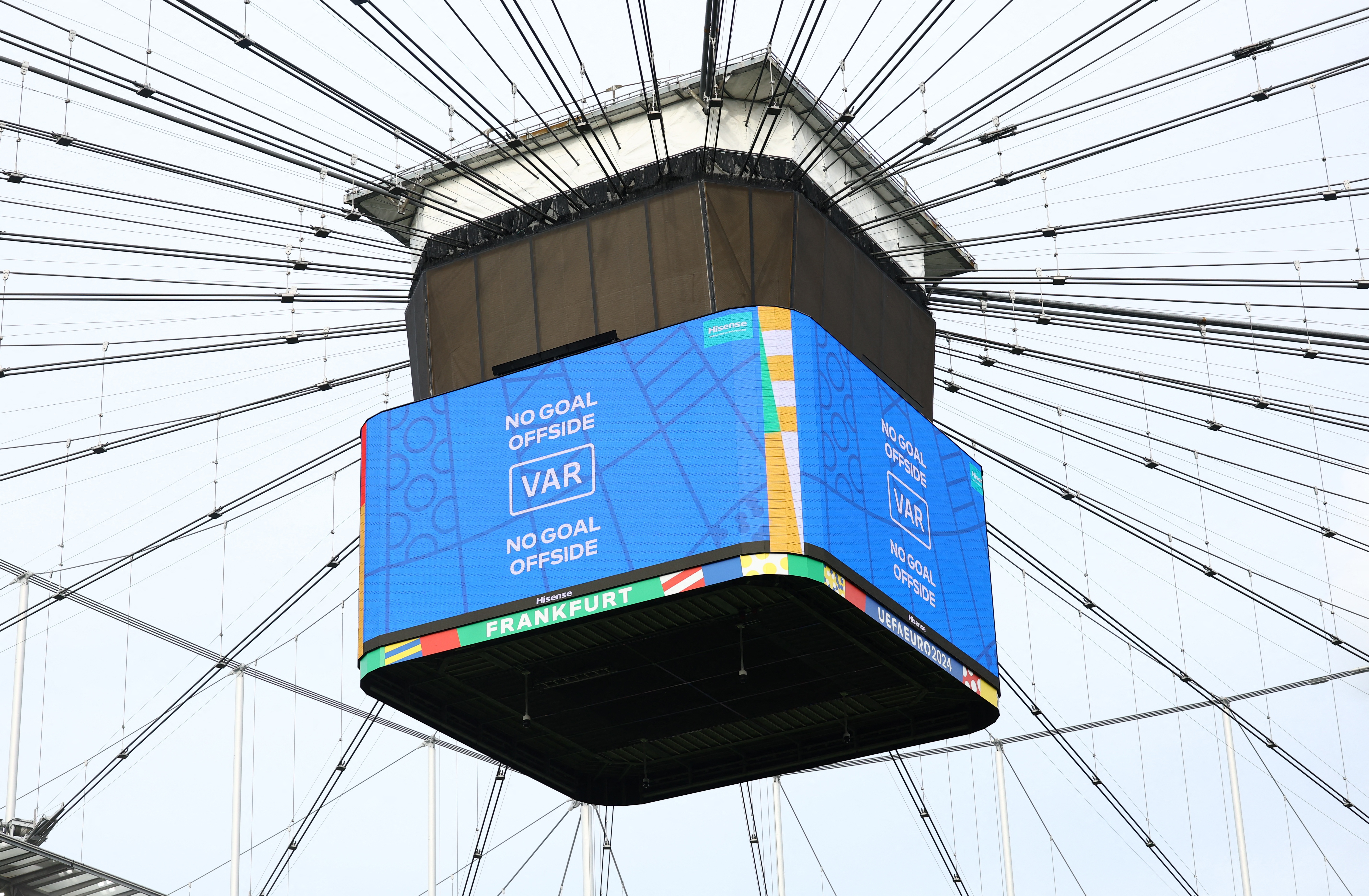 Soccer Football - Euro 2024 - Group E - Belgium v Slovakia - Frankfurt Arena, Frankfurt, Germany - June 17, 2024 The big screen displays a VAR review message no goal after offside of Belgium's Romelu Lukaku REUTERS/Lee Smith