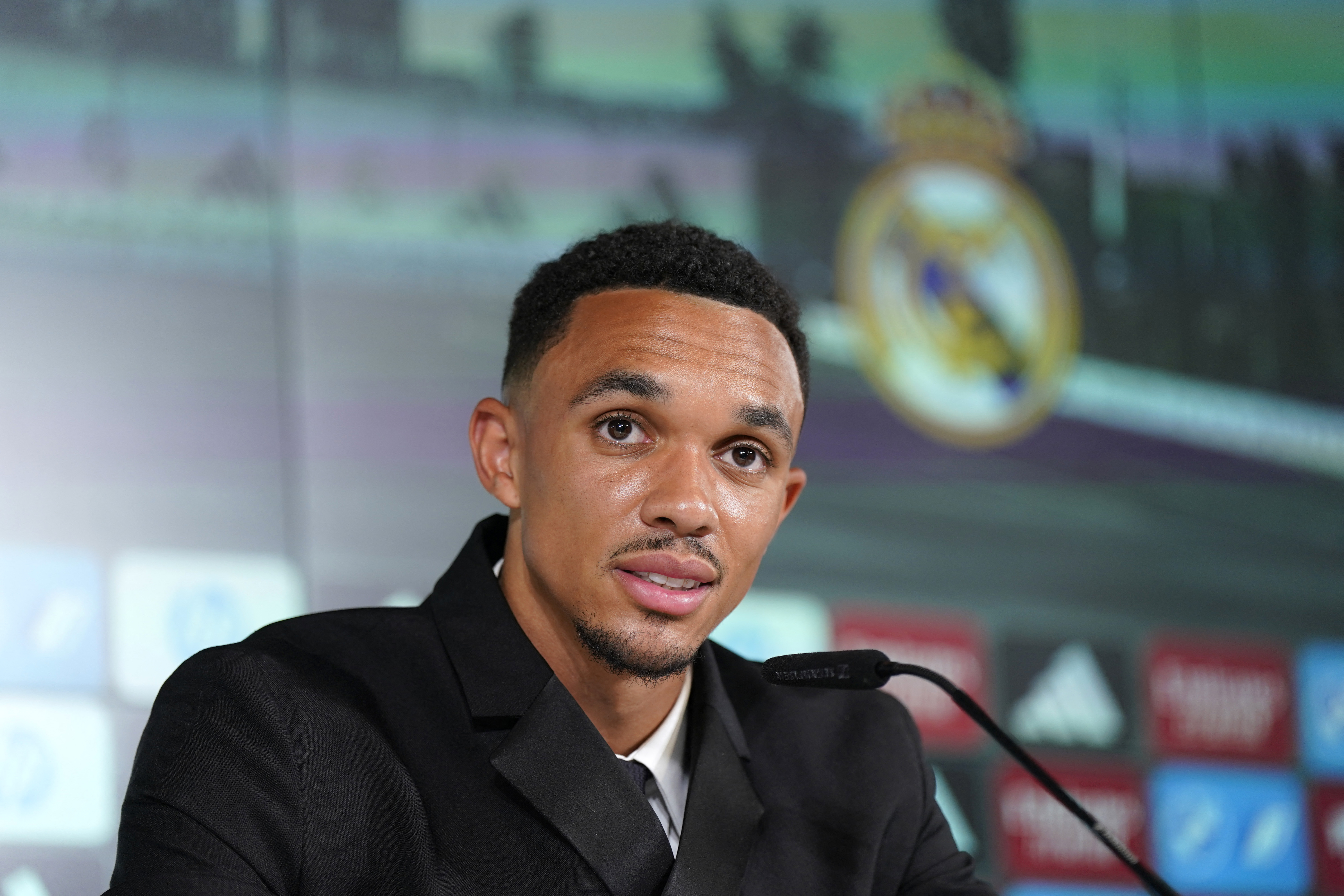 New Real Madrid player Trent Alexander-Arnold during the press conference to announce his arrival [Ana Beltran/Reuters]