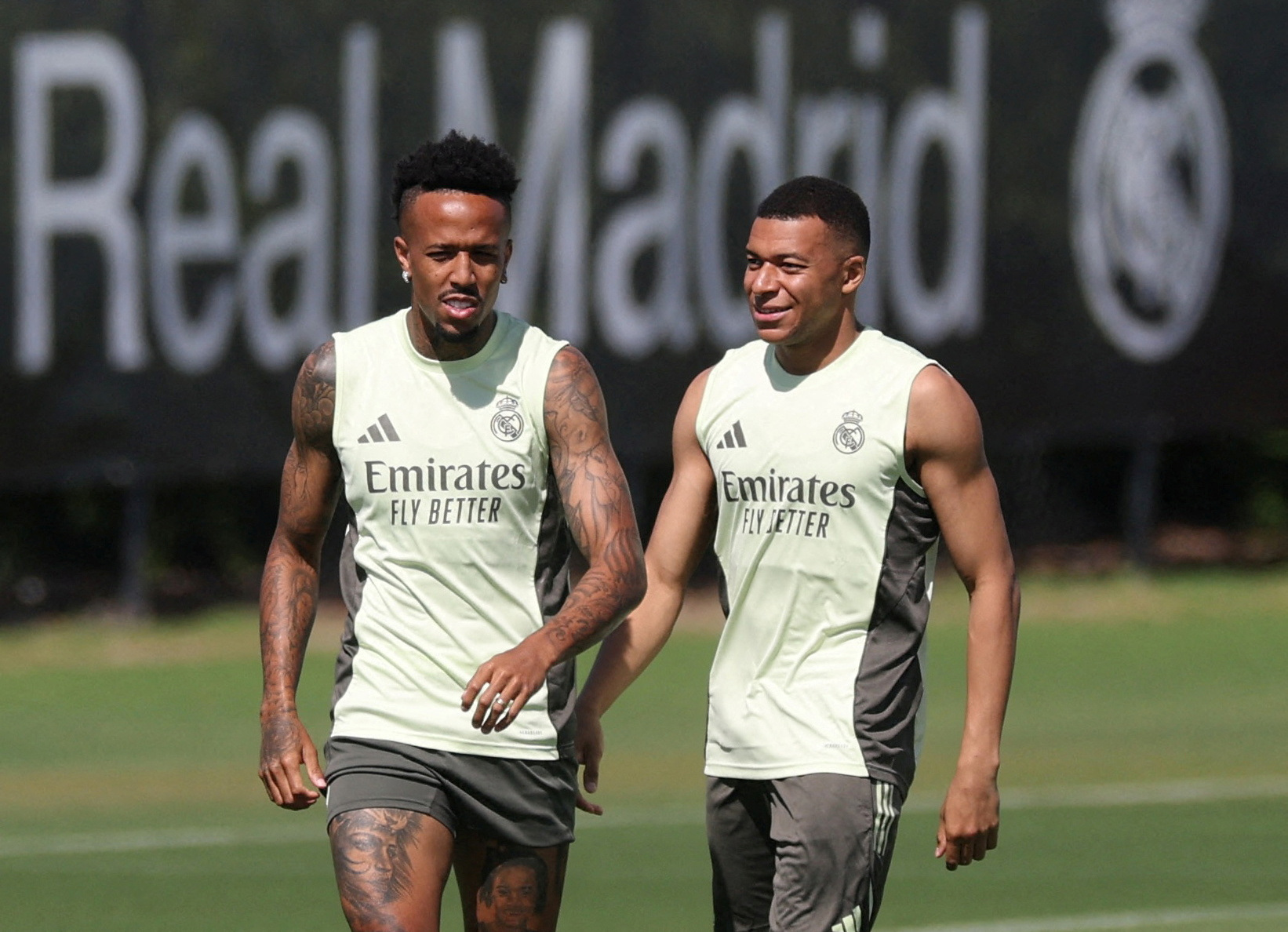 Football - Club World Cup - Real Madrid Training - Real Madrid's Eder Militao and Kylian Mbappe during training