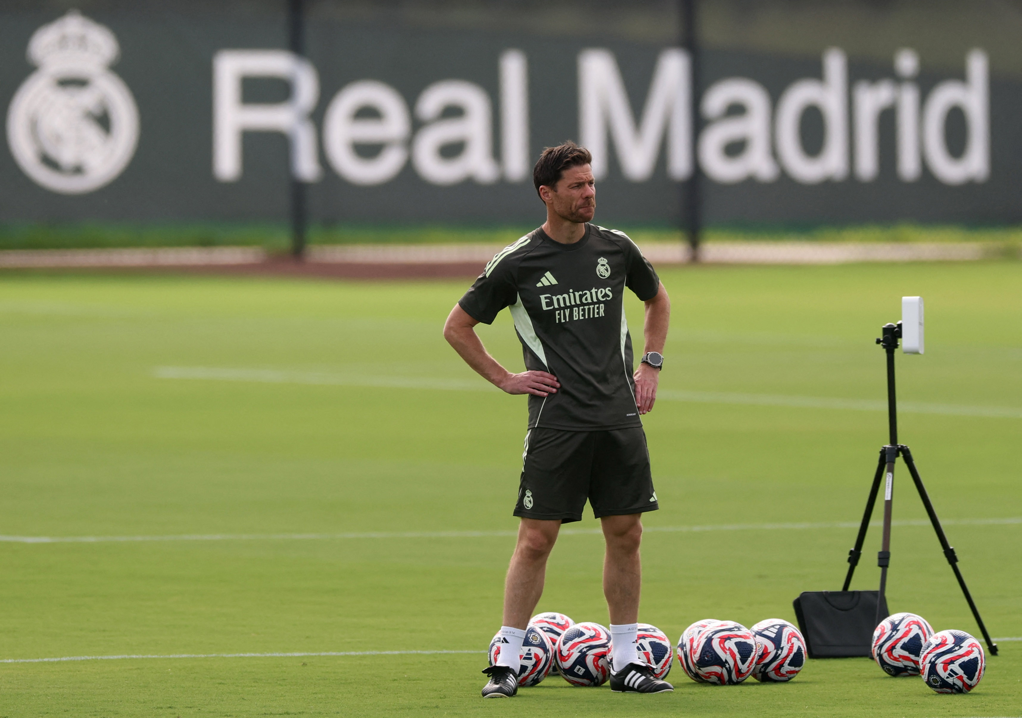Real Madrid coach Xabi Alonso during training before the Pachuca clash