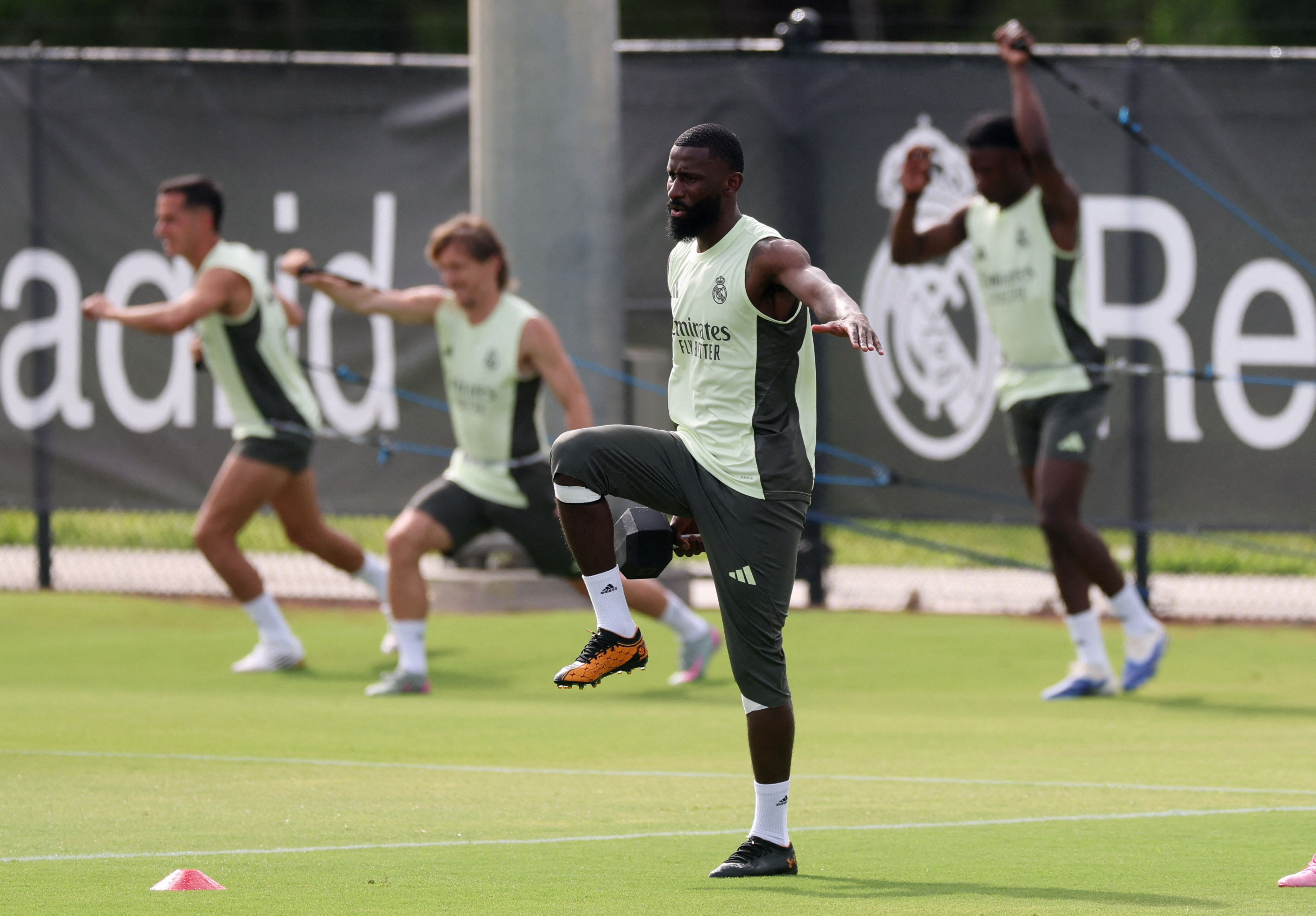 Real Madrid’s Antonio Rudiger during training as he continues his comeback from injury
