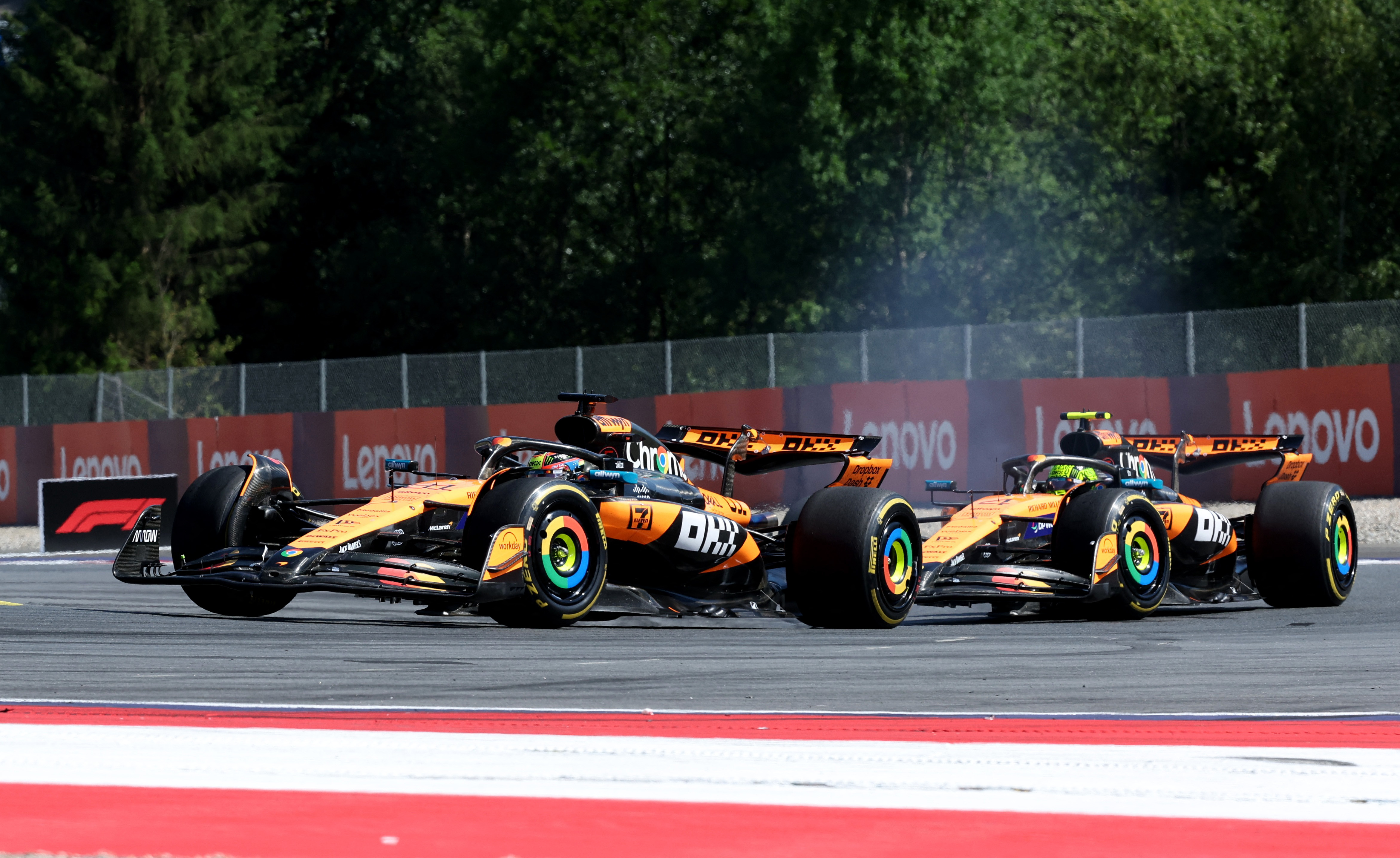 Lando Norris and McLaren teammate Oscar Piastri in action.