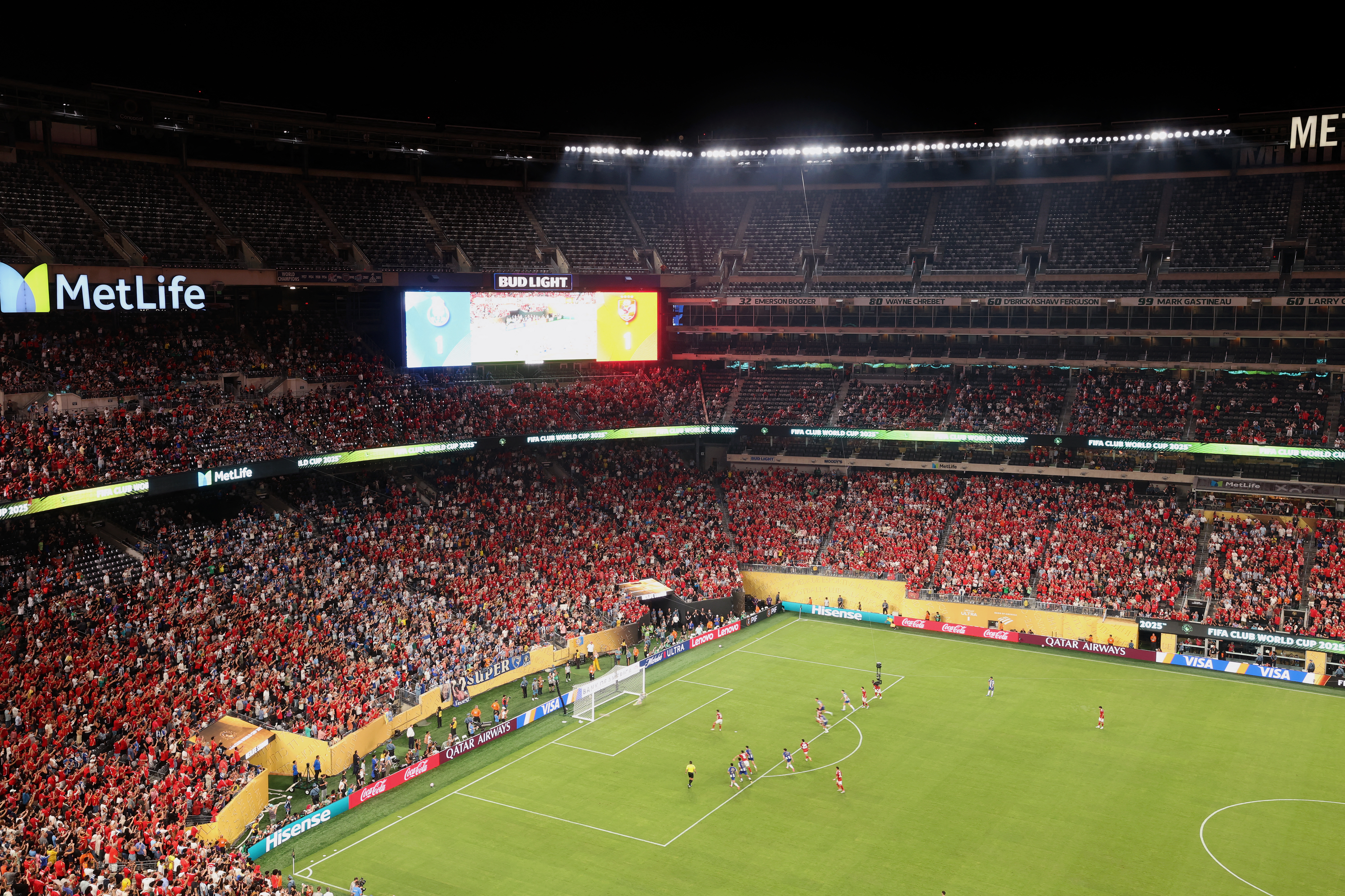 Al Ahly's Palestinian forward #09 Wessam Abou Ali scores his second goal from the penalty spot during the FIFA Club World Cup 2025 Group A football match between Portugal's Porto FC and Egypt's Al-Ahly at the MetLife stadium in East Rutherford, New Jersey on June 23, 2025. (Photo by CHARLY TRIBALLEAU / AFP)