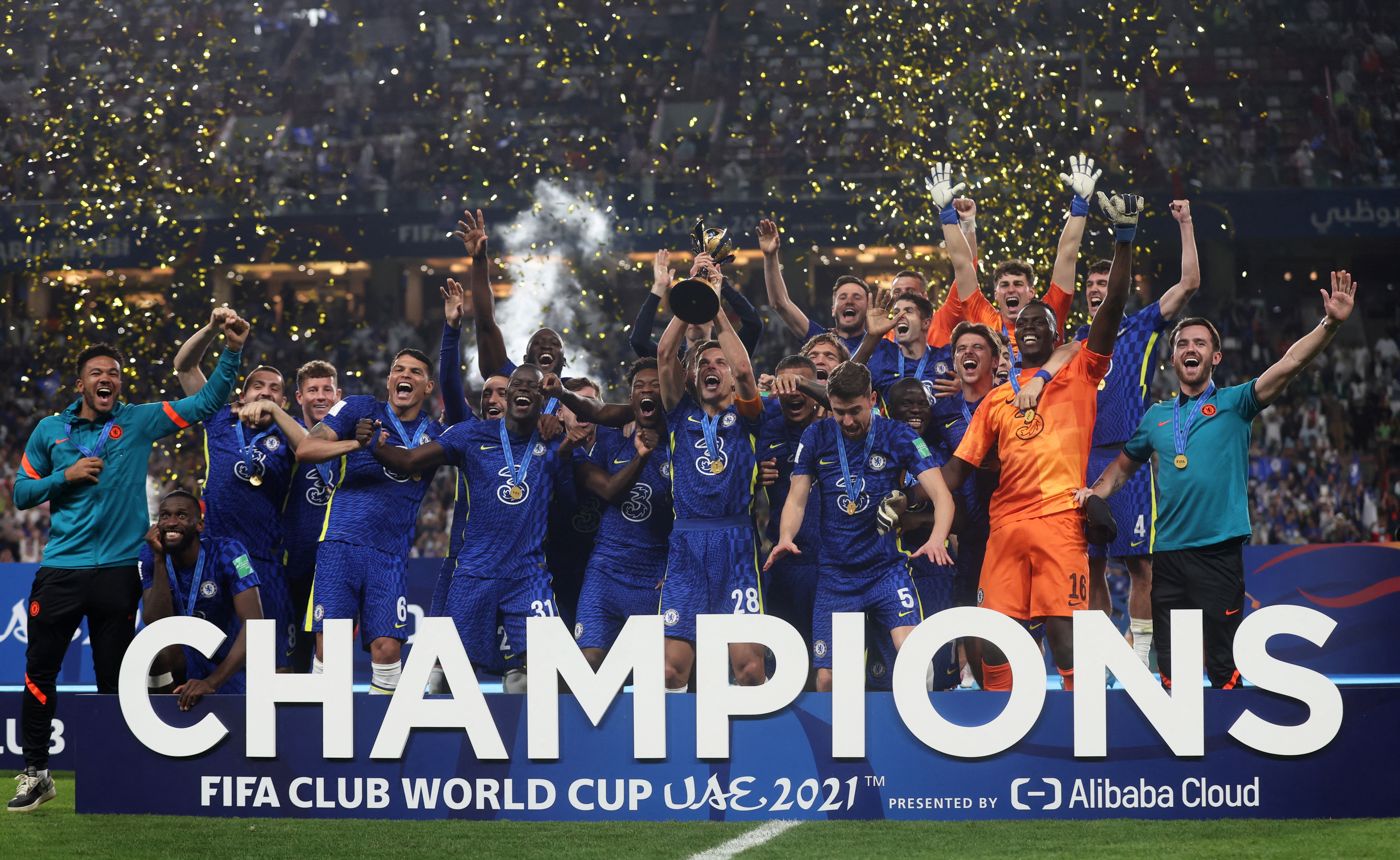 Chelsea v Palmeiras - Chelsea's Cesar Azpilicueta lifts the trophy as they celebrate winning the Club World Cup