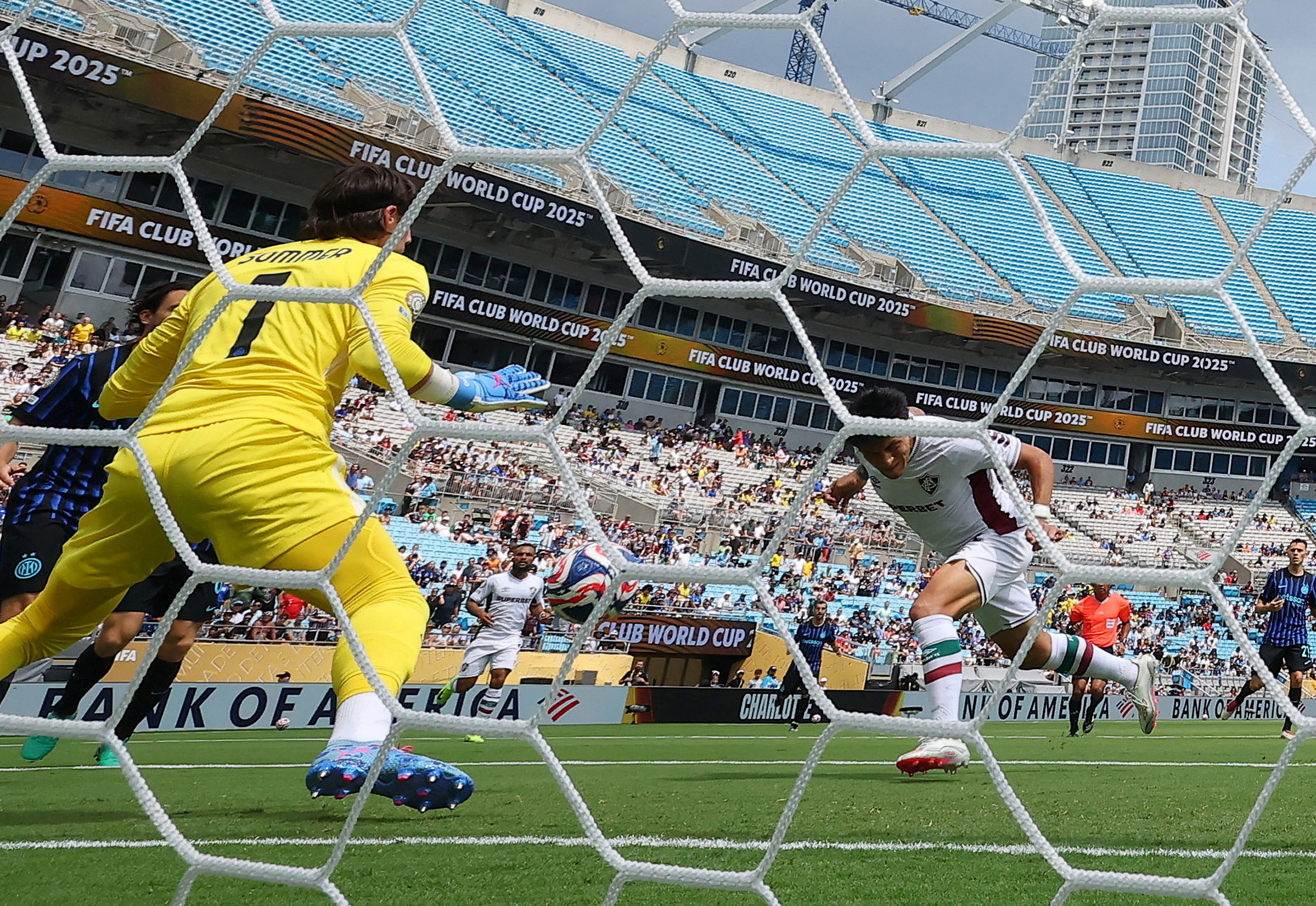 FIFA Club World Cup - Round of 16 - Inter Milan v Fluminense - Bank of America Stadium, Charlotte, North Carolina, U.S. - June 30, 2025 Fluminense's German Cano scores their first goal past Inter Milan's Yann Sommer 