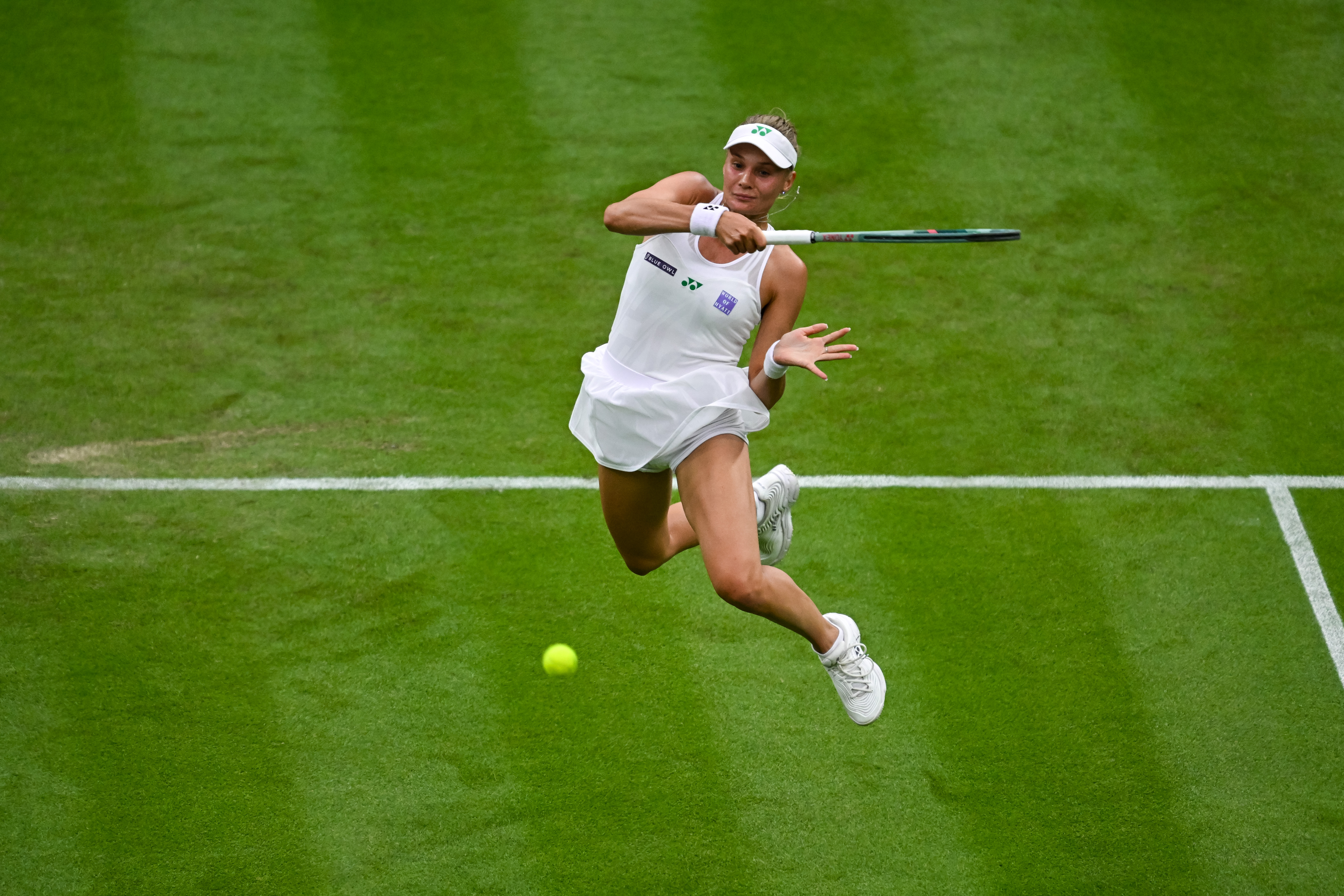 Dayana Yastremska of Ukraine in action against Coco Gauff of the United States of America during the Women's Singles First Round match on day two of The Championships Wimbledon 2025