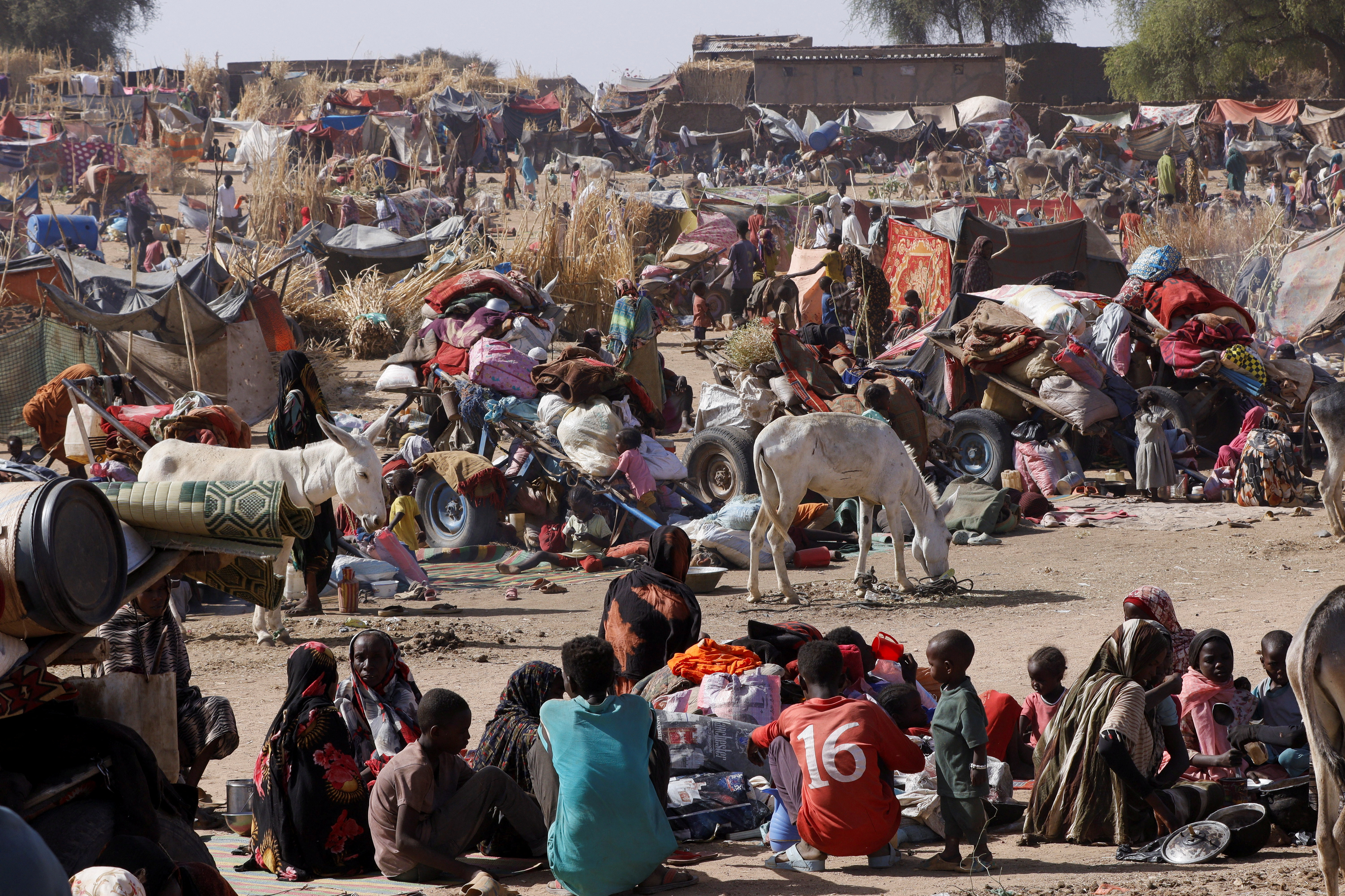 People displaced following RSF attacks on Zamzam displacement camp shelter in the town of Tawila, North Darfur