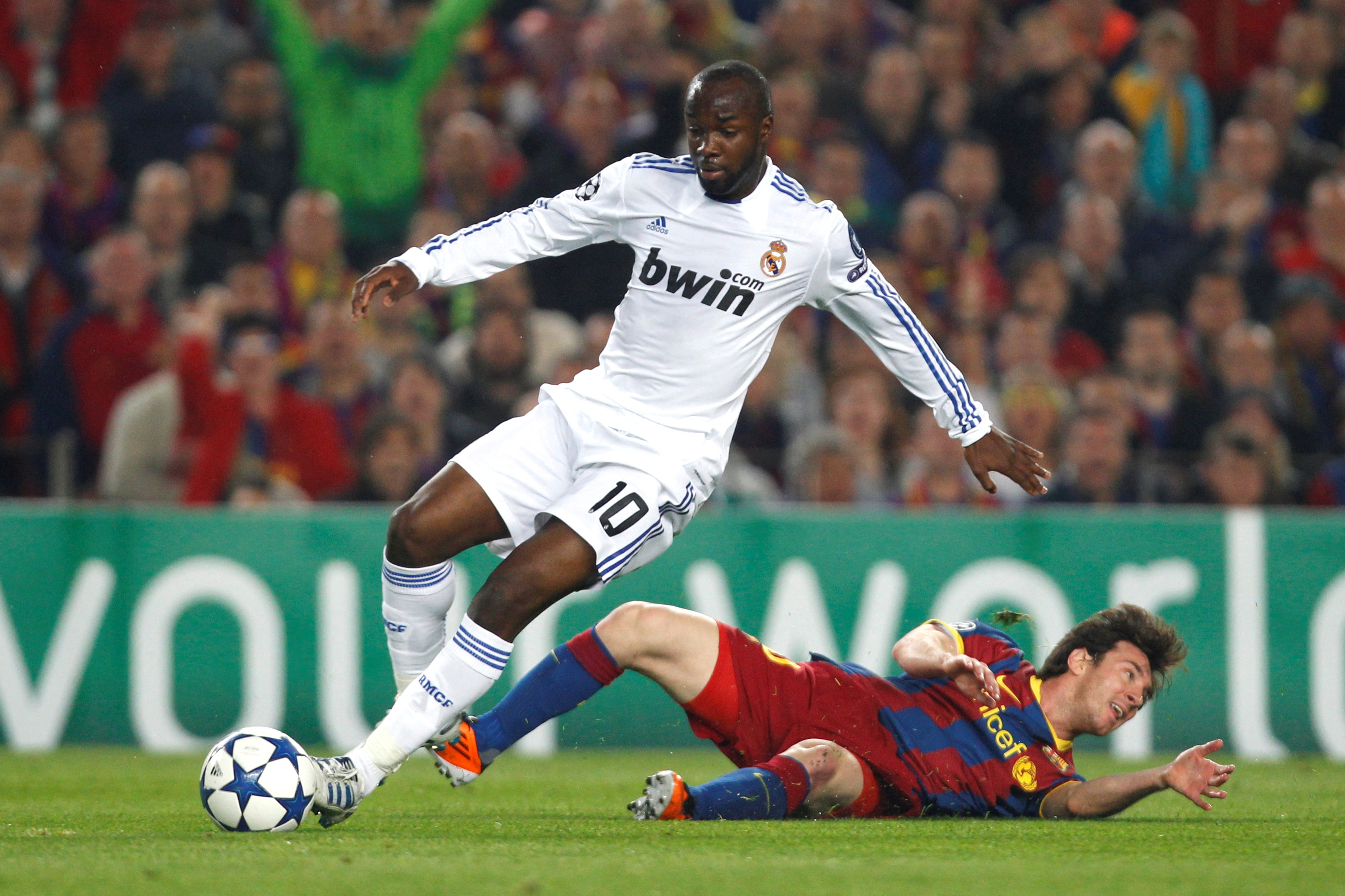 Inter Miami Lionel Messi, right, in his playing days for Barcelona against Real Madrid