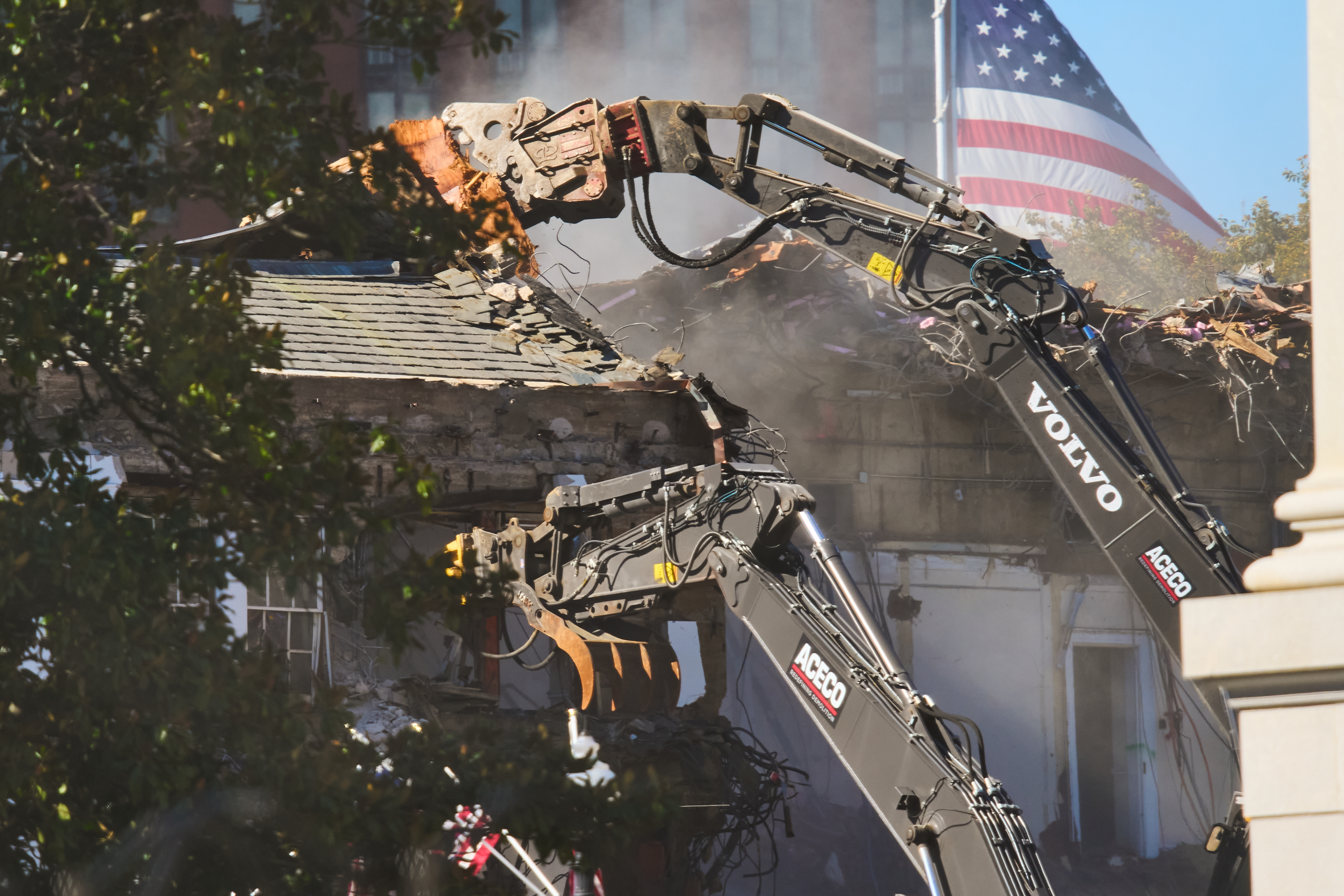 Heavy machinery tears into the East Wing of the White House.