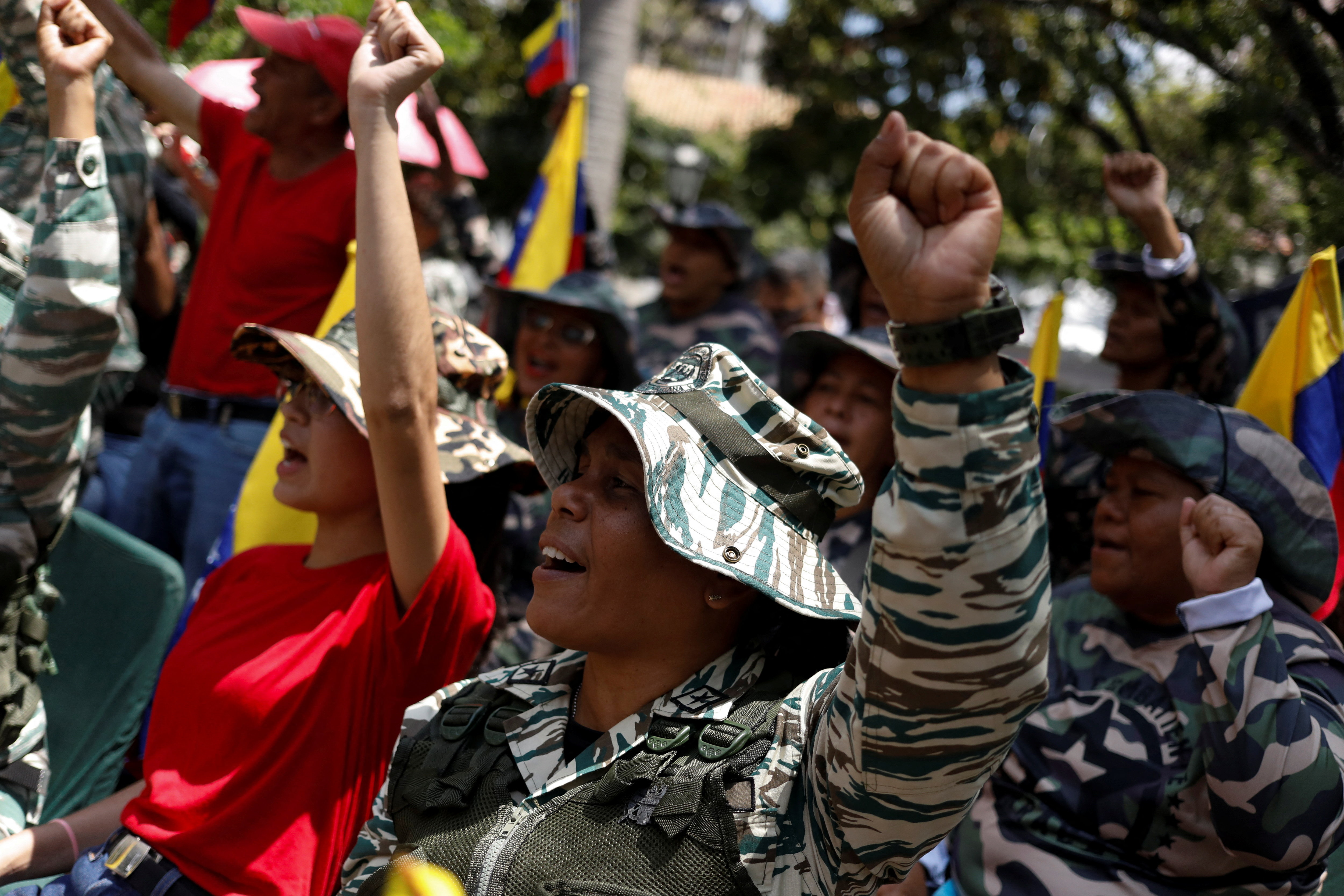 Members of the National Militia participate in a military drill.