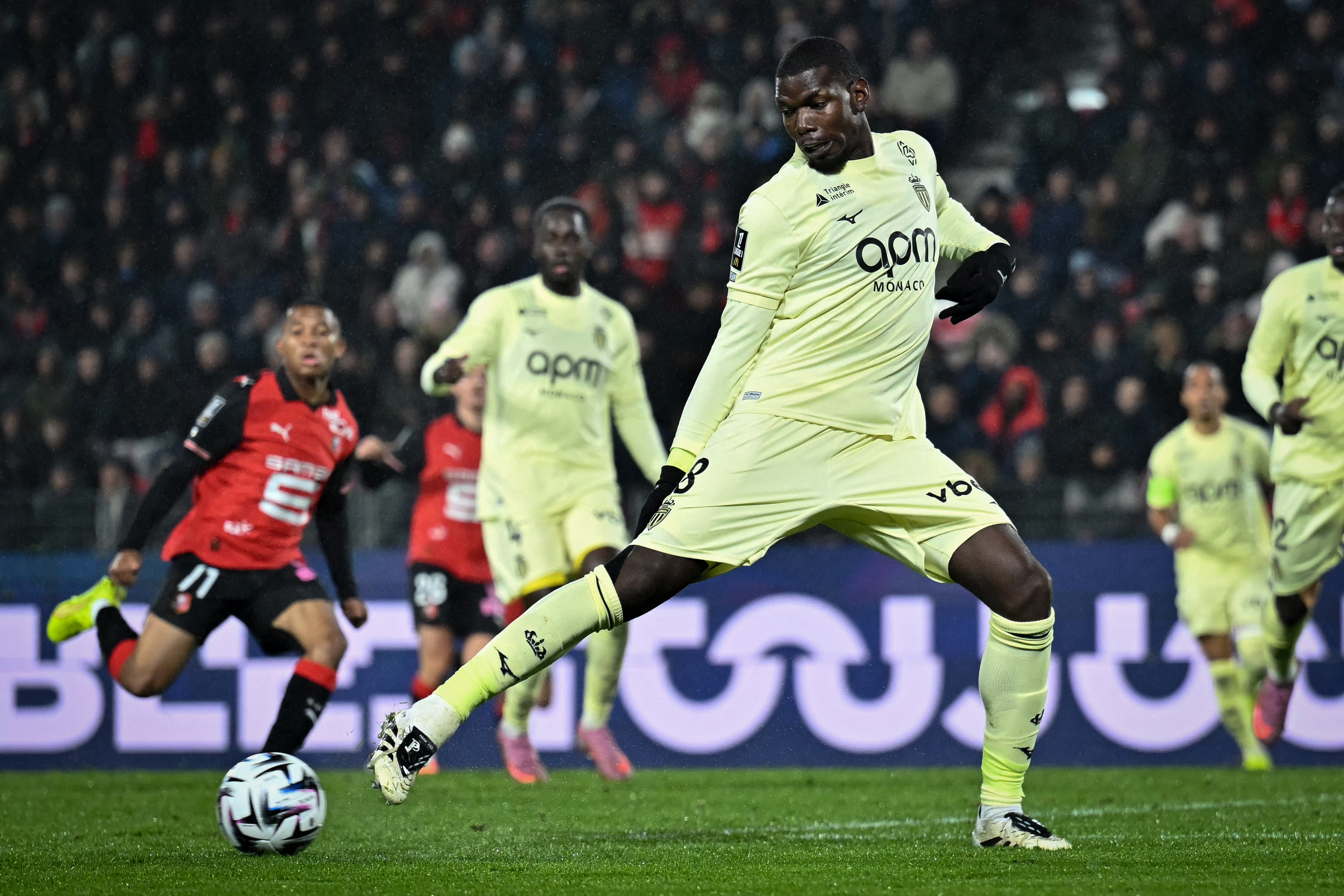 Pogba in action during the French Ligue 1 match between Rennes and Monaco