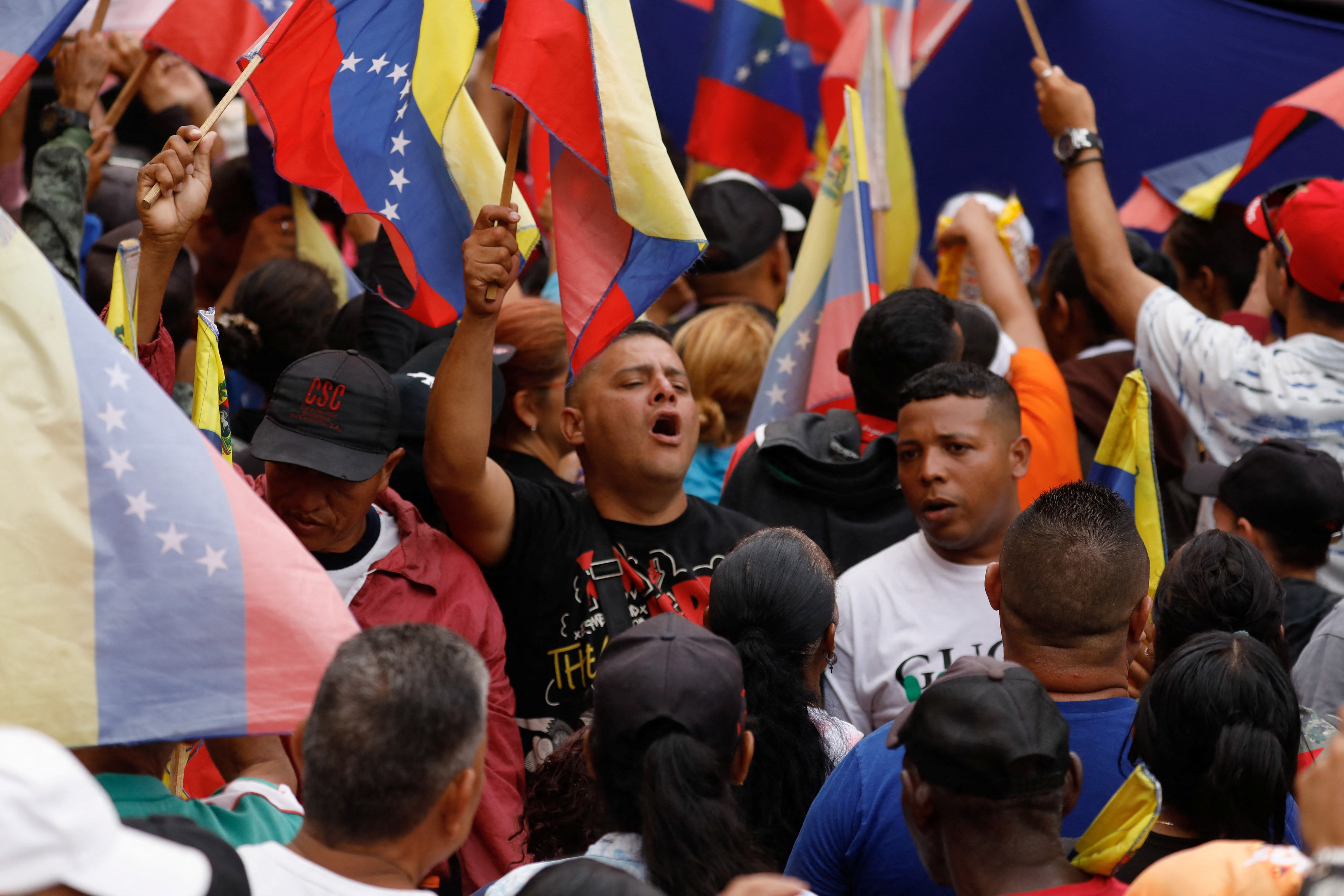 Supporters of Venezuela's President Nicolas Maduro attend a ceremony hosted by Maduro at Miraflores Palace in Caracas