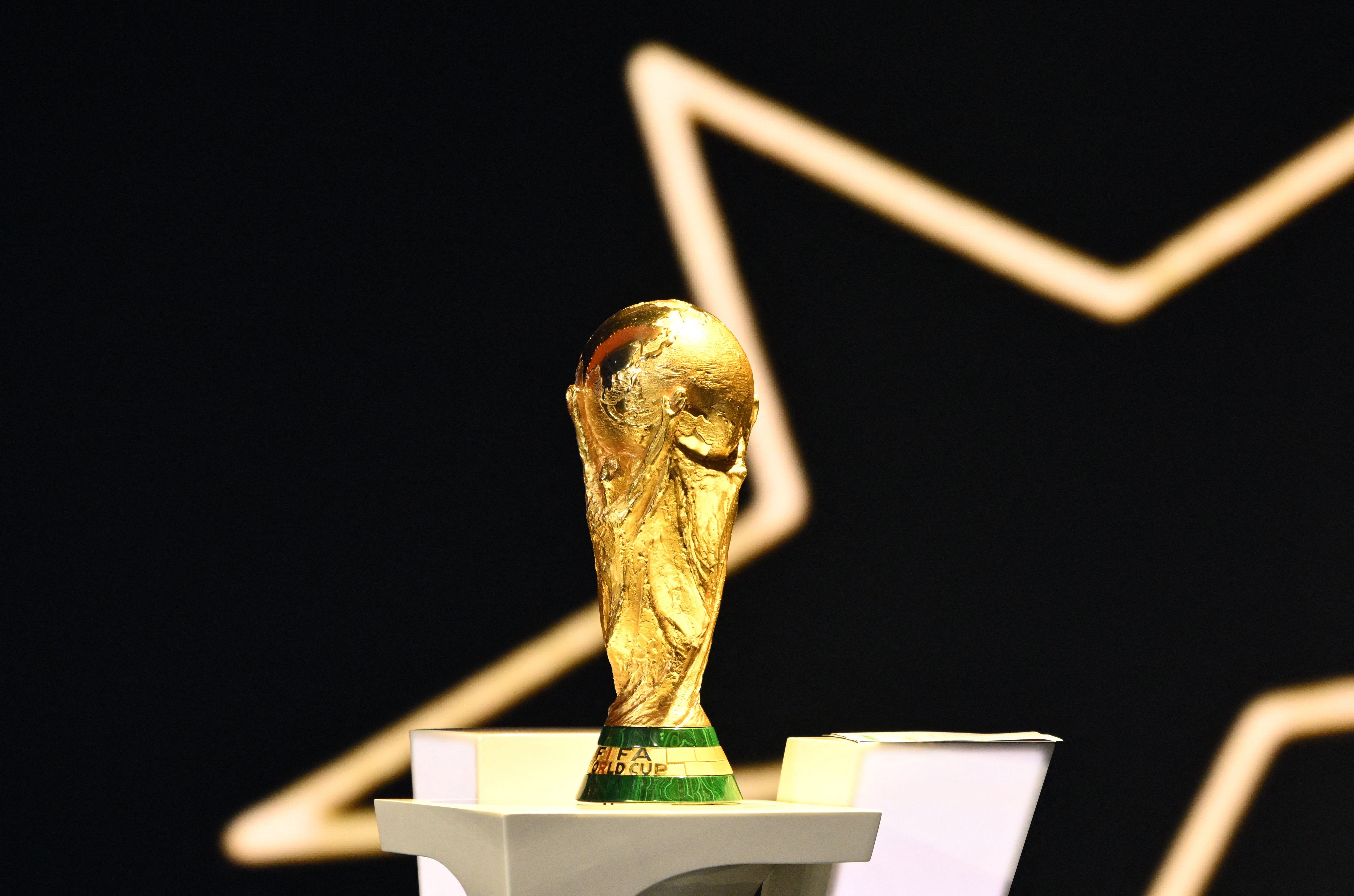 Soccer Football - FIFA World Cup 2026 - FIFA World Cup 2026 Draw - John F. Kennedy Center for the Performing Arts, Washington, D.C., U.S. - December 5, 2025 General view of the FIFA World Cup trophy during the draw Pool via REUTERS/Mandel Ngan