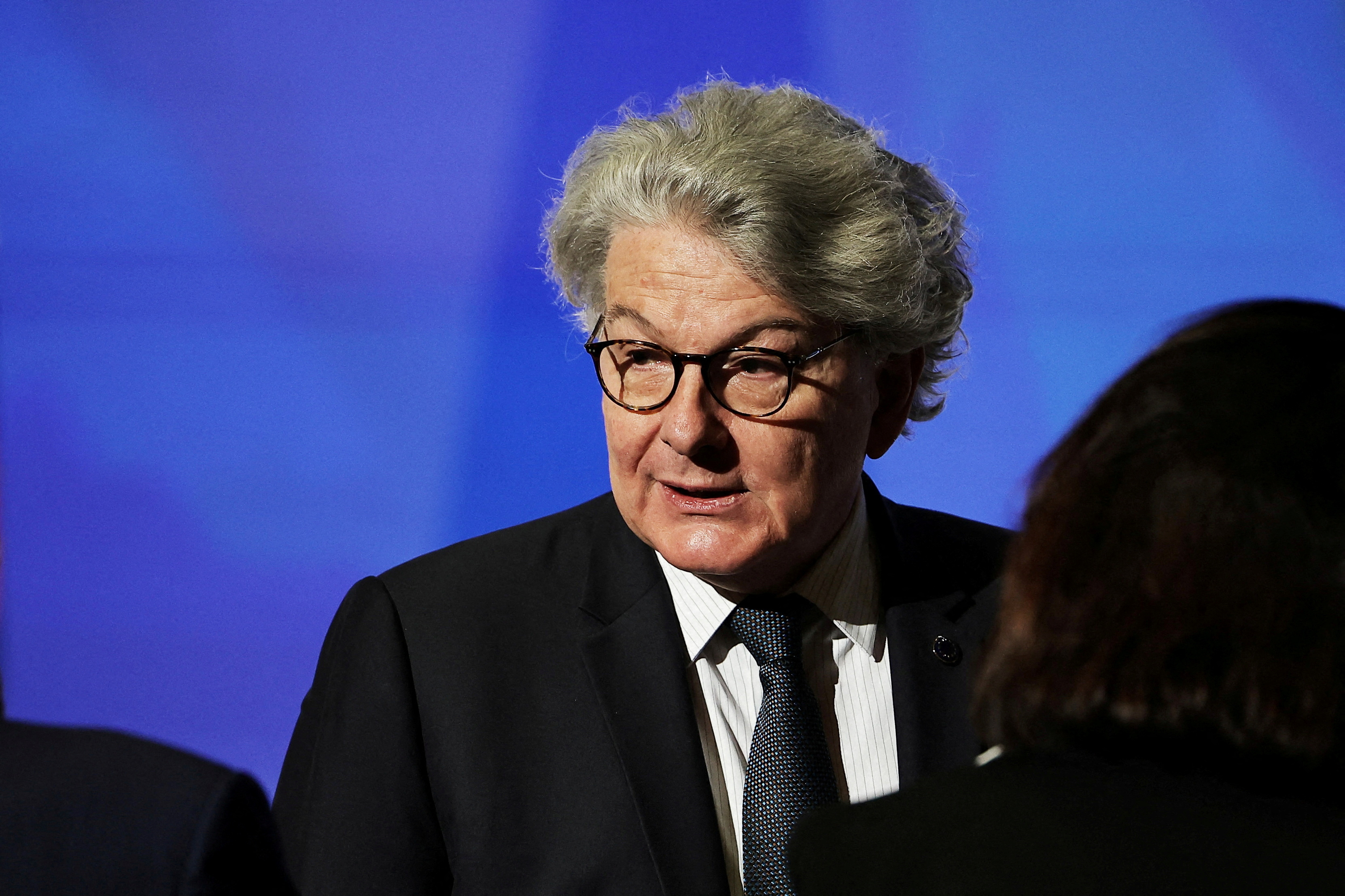 European Commissioner for Internal Market Thierry Breton looks on before French President Emmanuel Macron's speech on Europe in the amphitheatre of the Sorbonne University in Paris, France, 25 April 2024.