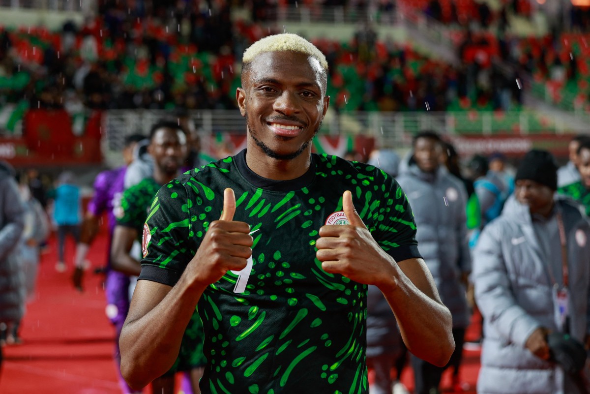 Thumbs up for victory: Nigeria’s forward Victor Osimhen was among the scorers as they beat Tunisia 3-2 in a five-goal thriller on Saturday