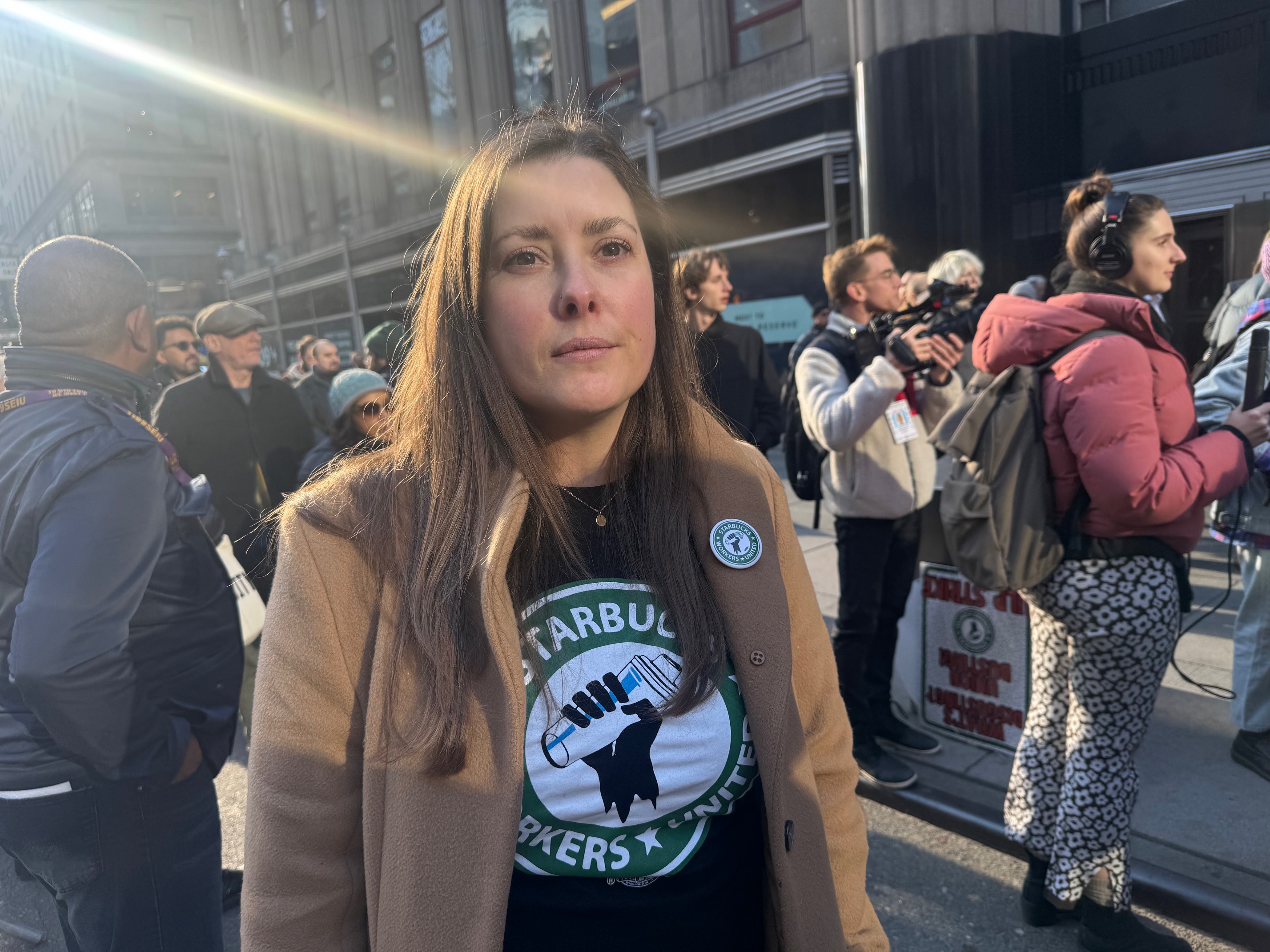 Michelle Eisen, Starbucks Workers United’s national spokesperson has called on Starbucks to return the negotiating table [Andy Hirschfeld/Al Jazeera]
