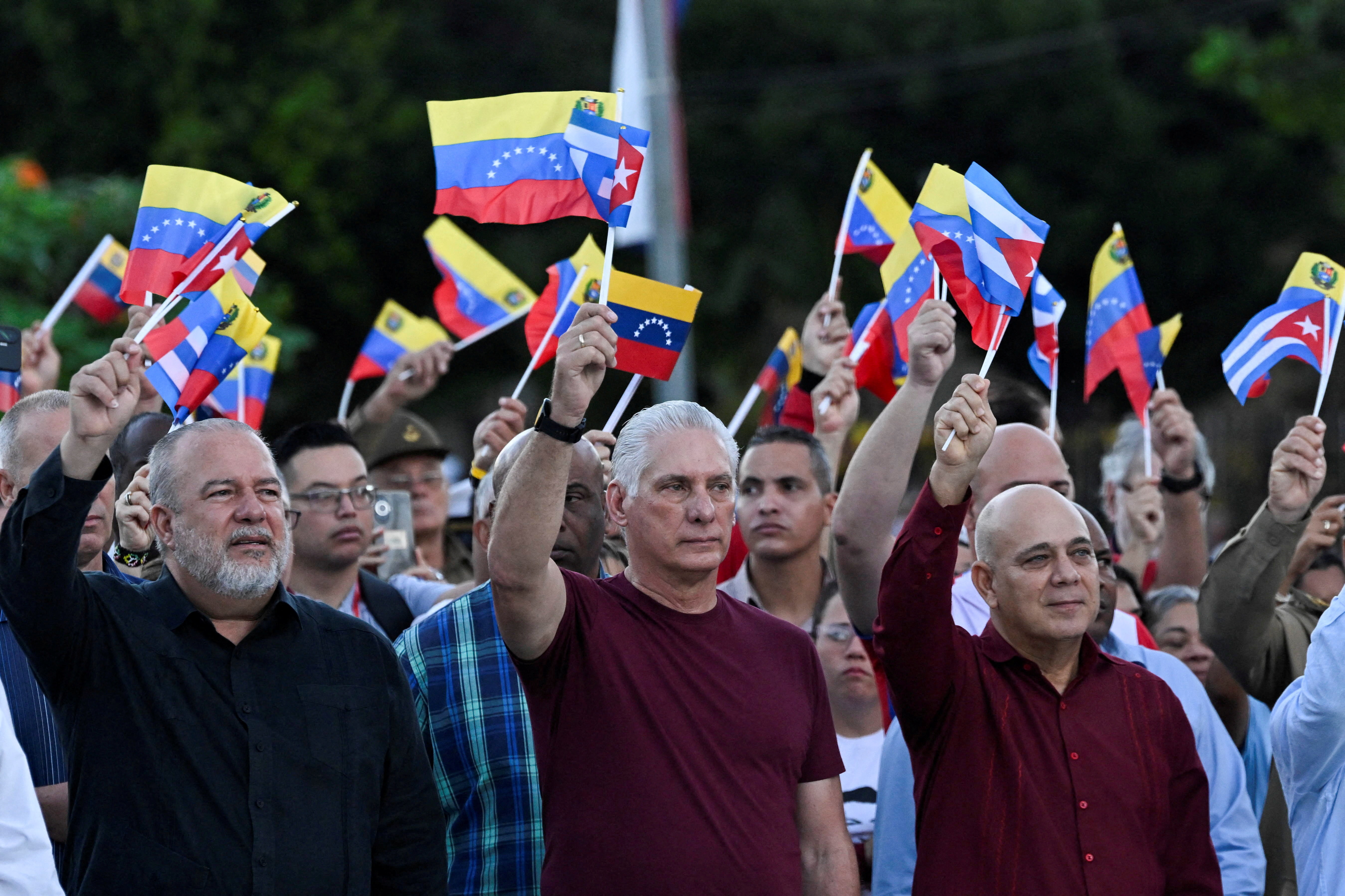 Cuba's President Miguel Diaz-Canel attends a rally in support of Venezuela