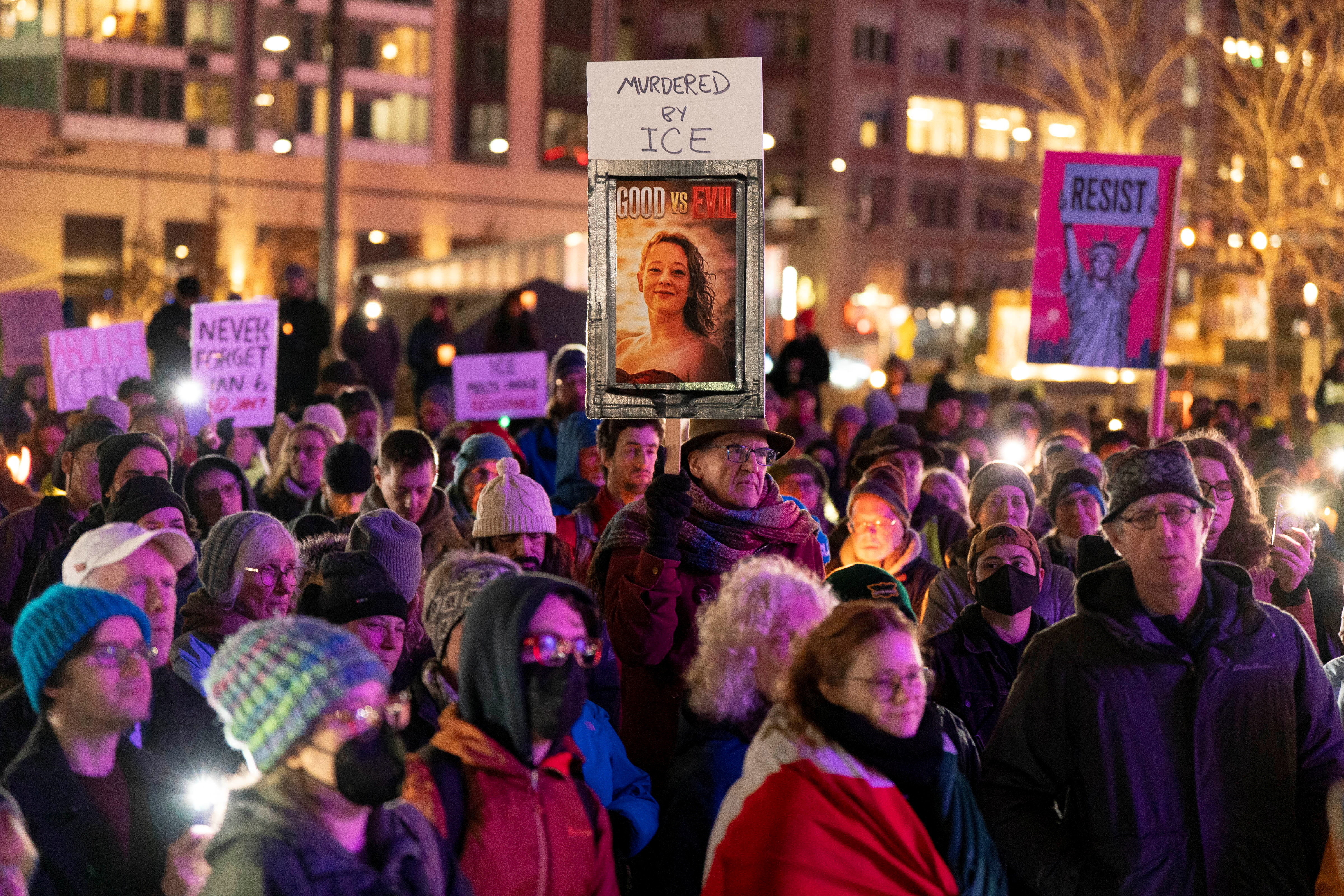 Protesters demonstrate against Renee Nicole Good's death