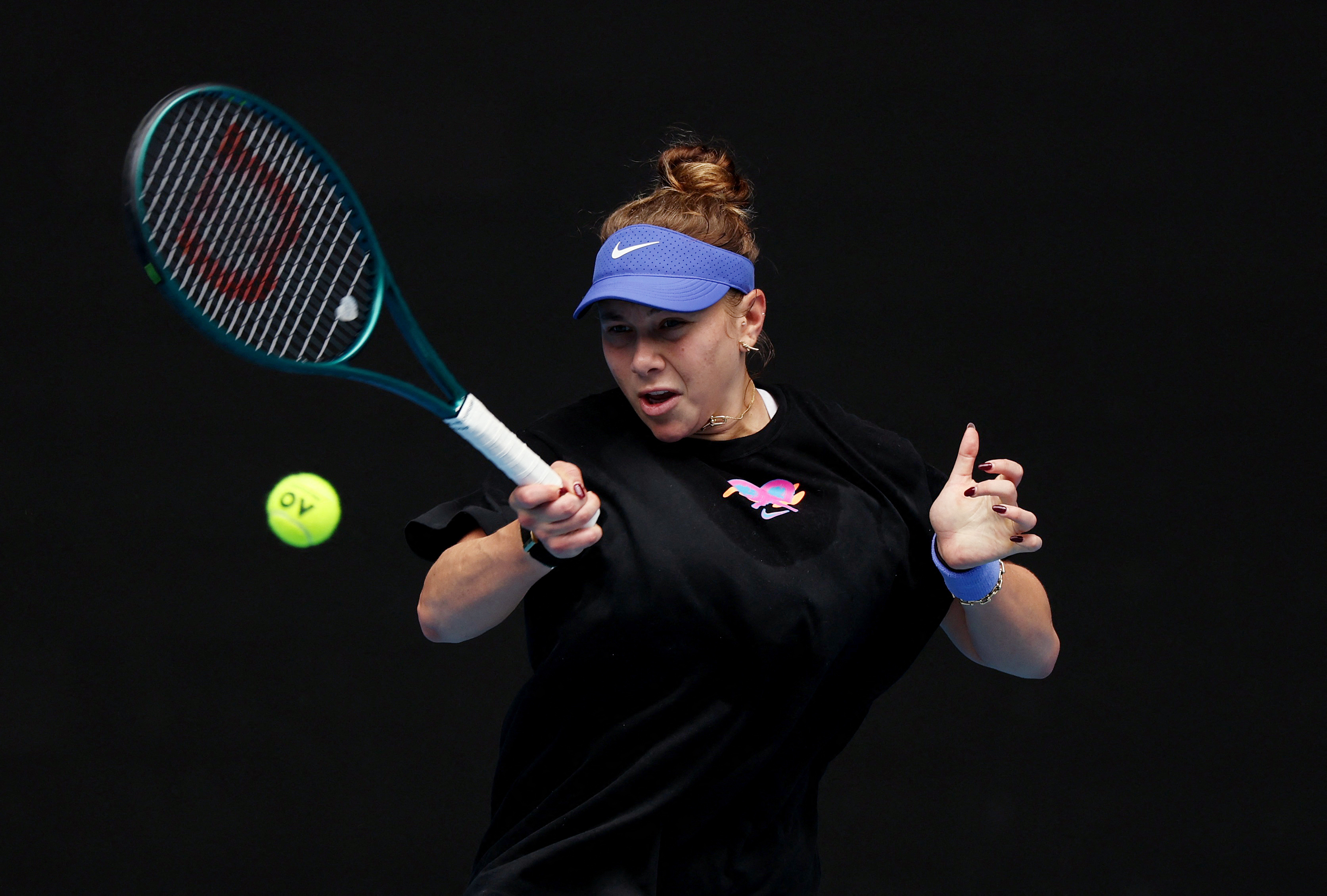 Tennis - Australian Open - Melbourne Park, Melbourne, Australia - January 15, 2026 Amanda Anisimova of the U.S. during practice REUTERS/Hollie Adams