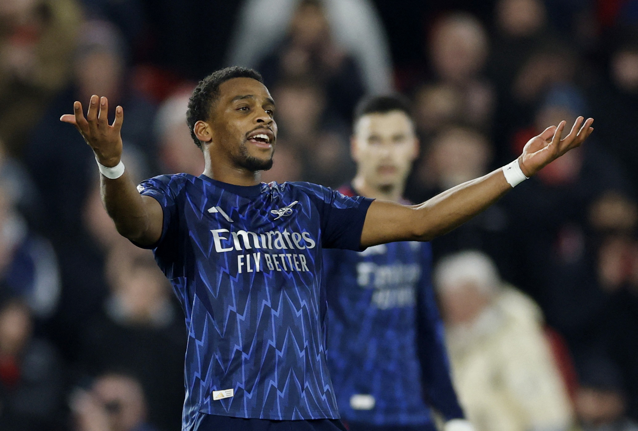 Jurrien Timber reacts.